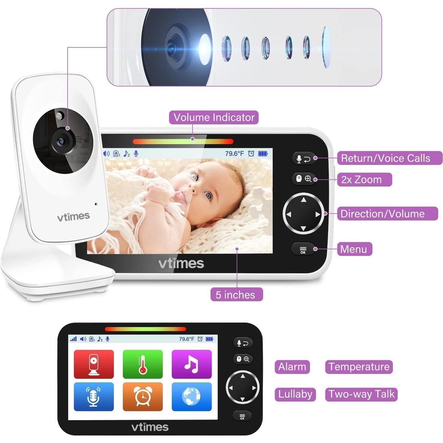Monitor de Bebé VTimes VT50J LCD 5" Inalámbrico con Audio