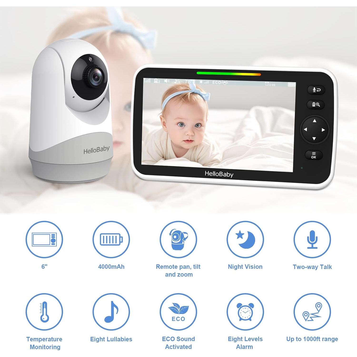 Monitor de Bebé HelloBaby HB6250Plus 6" IPS Batería 4000mAh