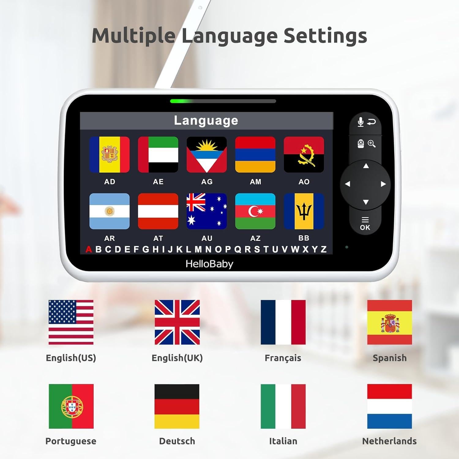 Monitor de Bebé HelloBaby HB6351Plus-2 6" Pantalla IPS 2 Cámaras