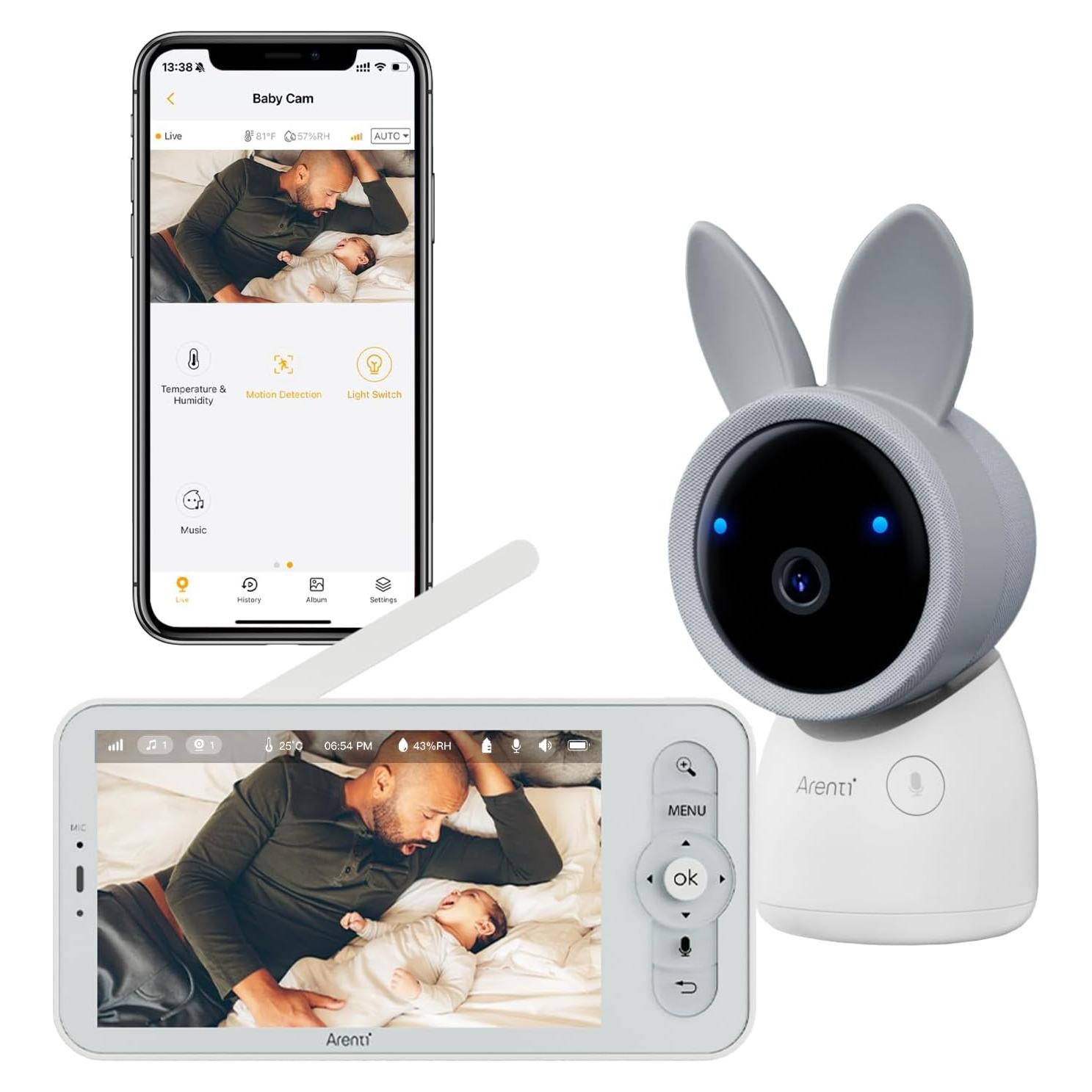 Monitor de Bebé Arenti 2K con Pantalla de 5" y Audio Bidireccional