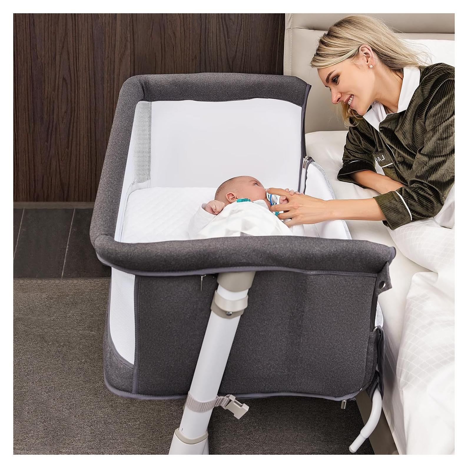 Cuna Lateral RONBEI Ajustable para Bebés Gris Oscuro