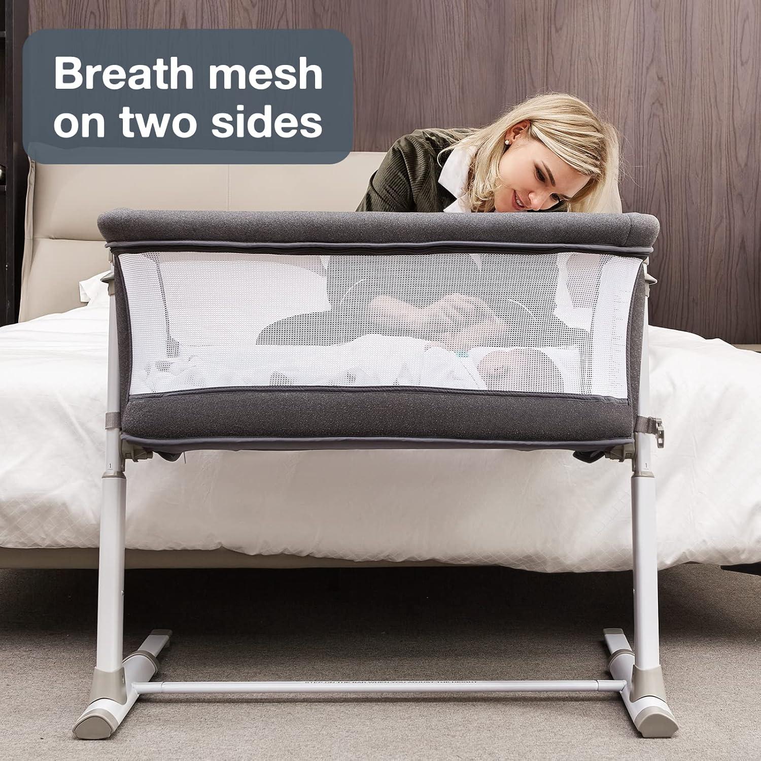 Cuna Lateral RONBEI Ajustable para Bebés Gris Oscuro