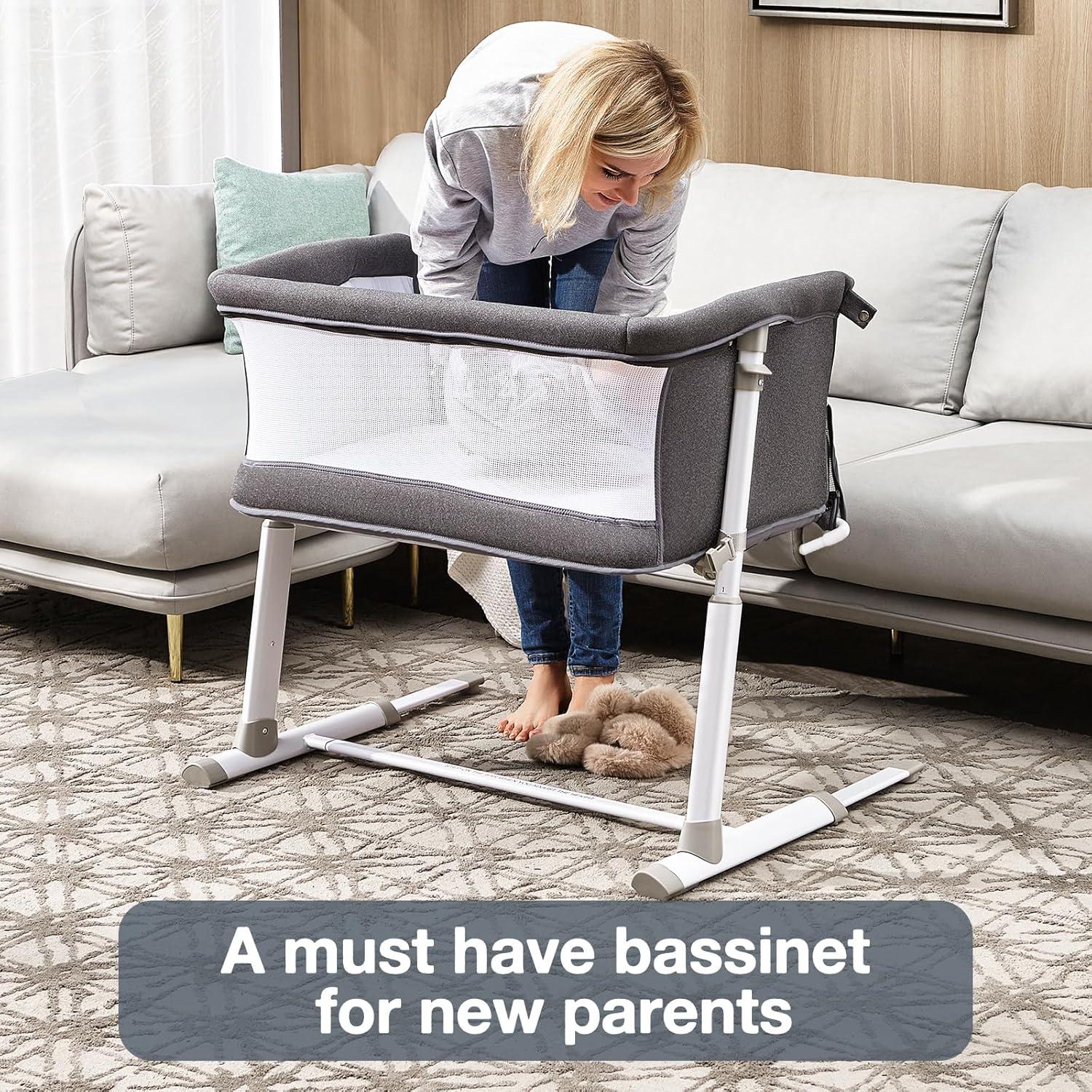 Cuna Lateral RONBEI Ajustable para Bebés Gris Oscuro