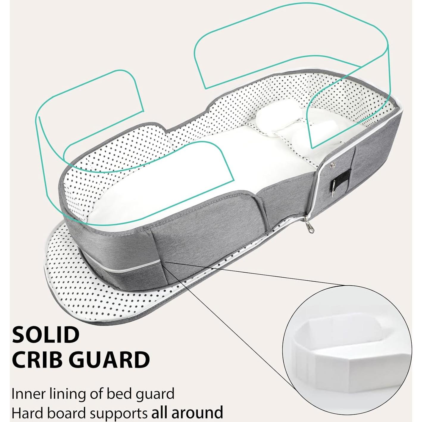 Cuna portátil de viaje SZRUNZHU gris con mosquitera y bolsa