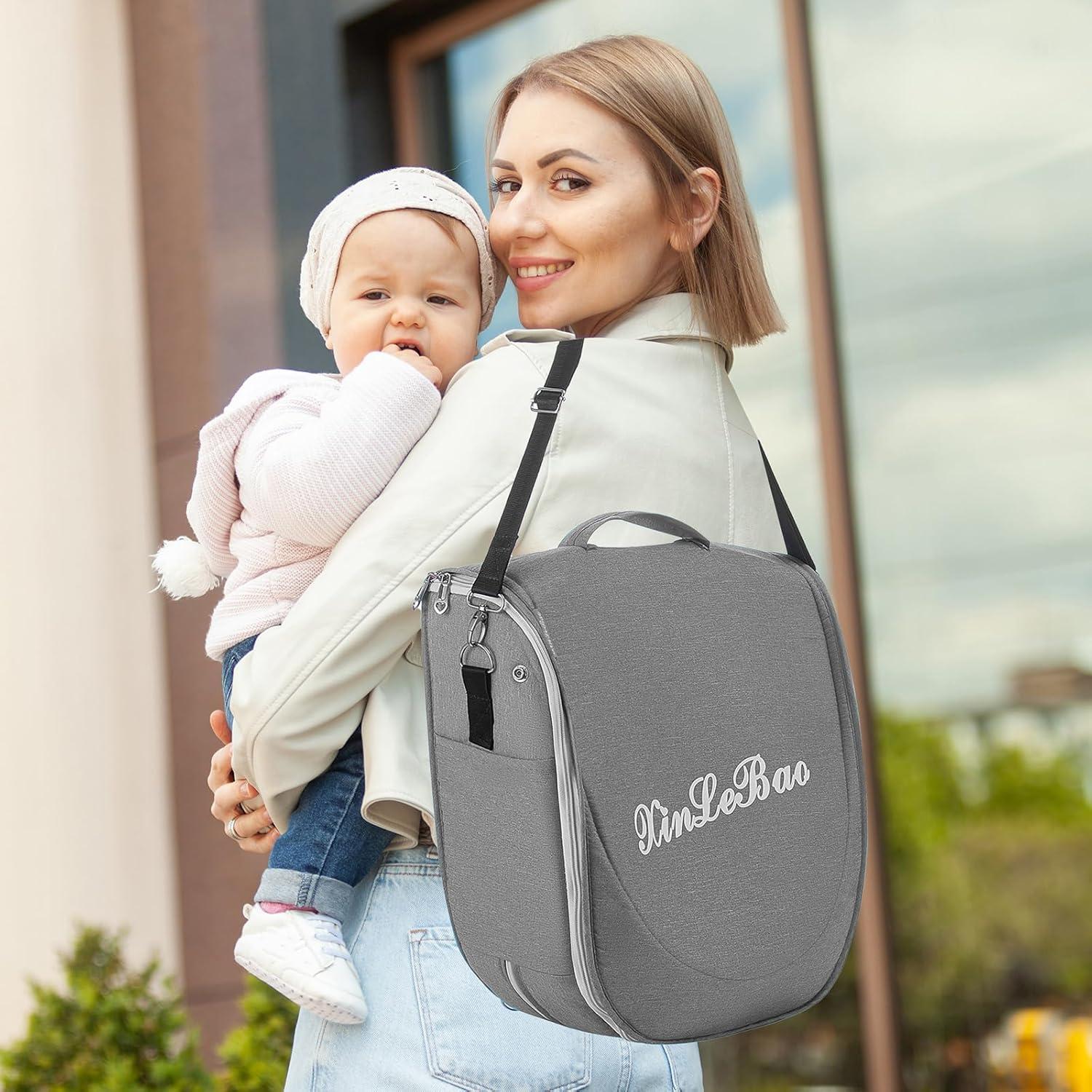 Cuna de Viaje Plegable PGONEEE Gris con Mosquitera 2-en-1