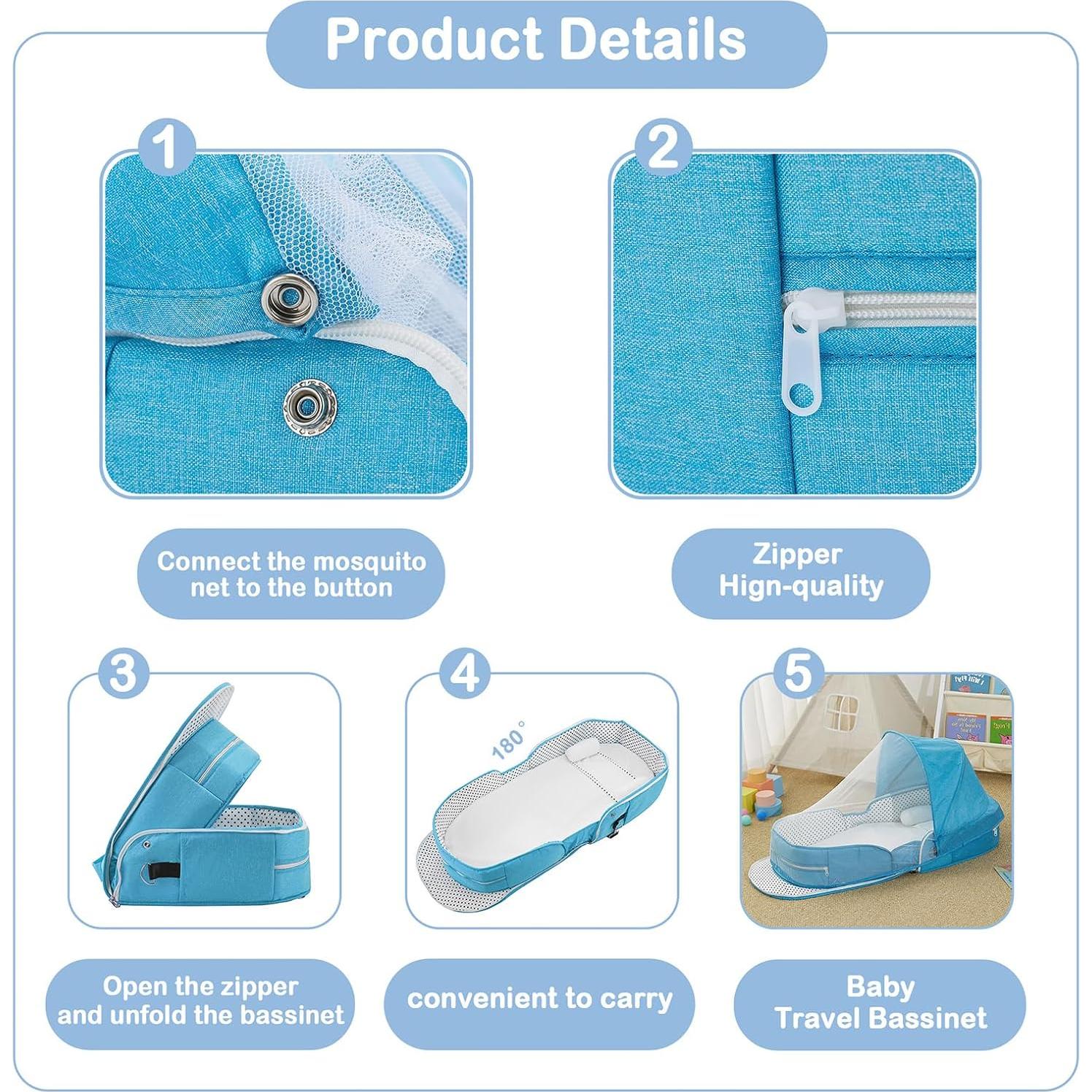 Cuna de Viaje Plegable PGONEEE Gris con Mosquitera 2-en-1