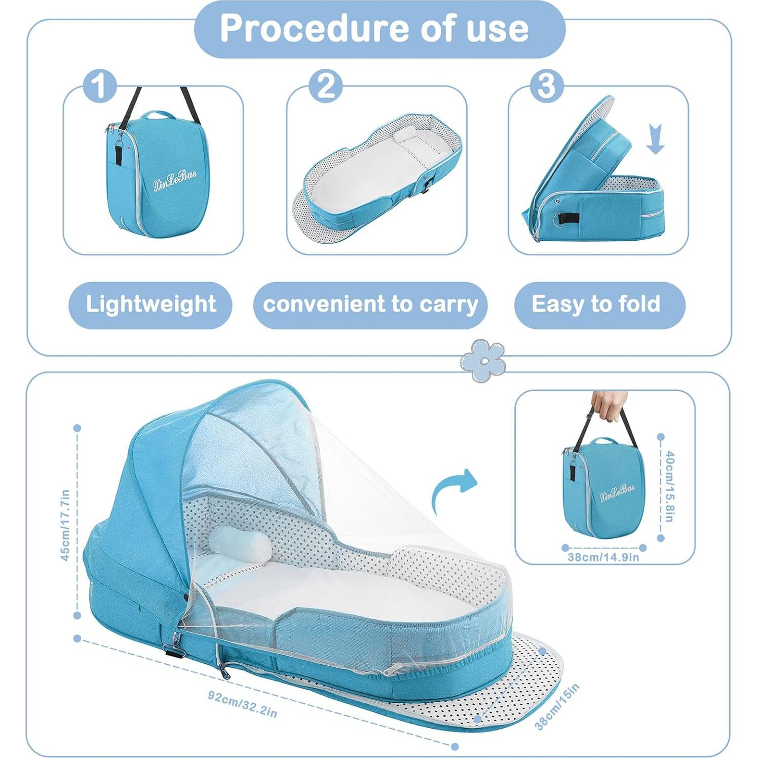 Cuna de Viaje Plegable PGONEEE Gris con Mosquitera 2-en-1