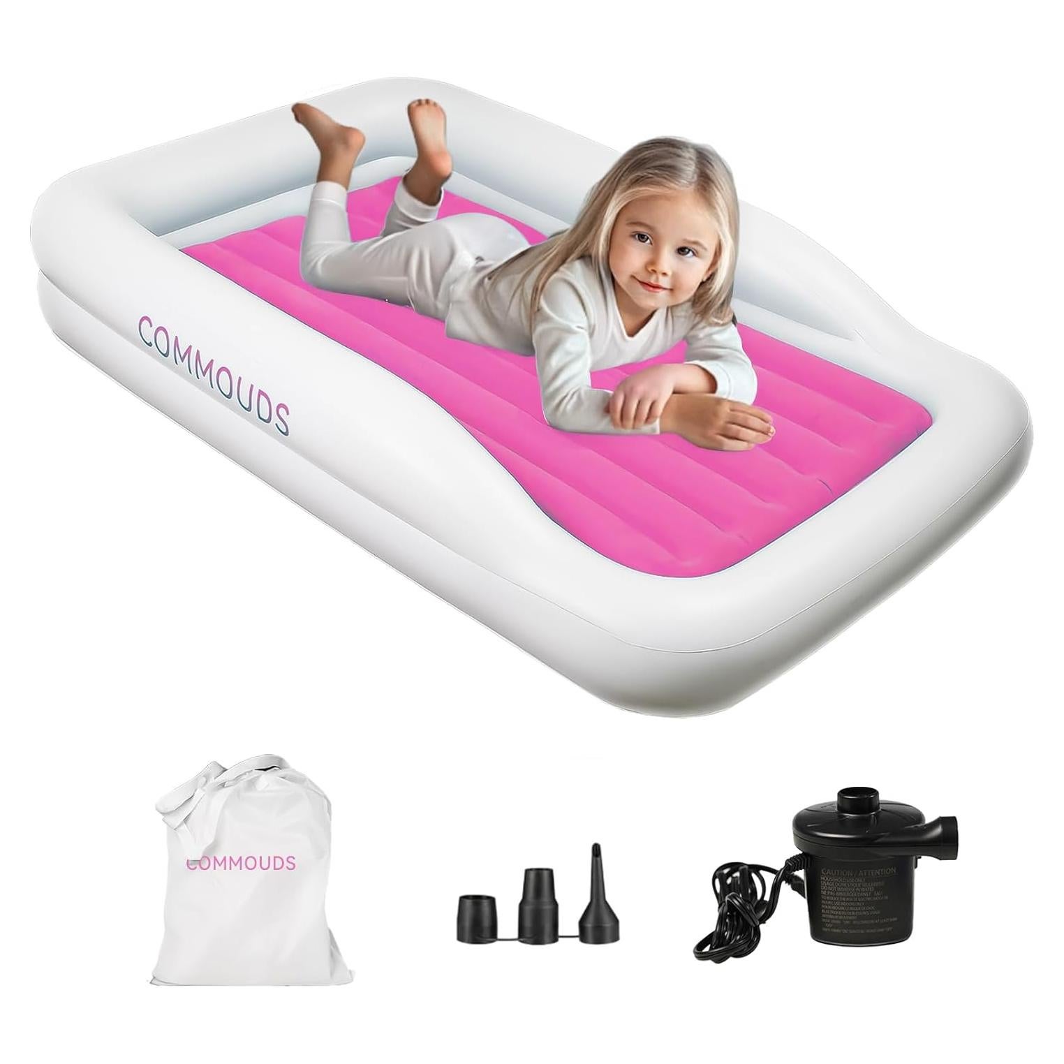 Cama Inflable para Niños COMMOUDS Rosa con Bordes de Seguridad