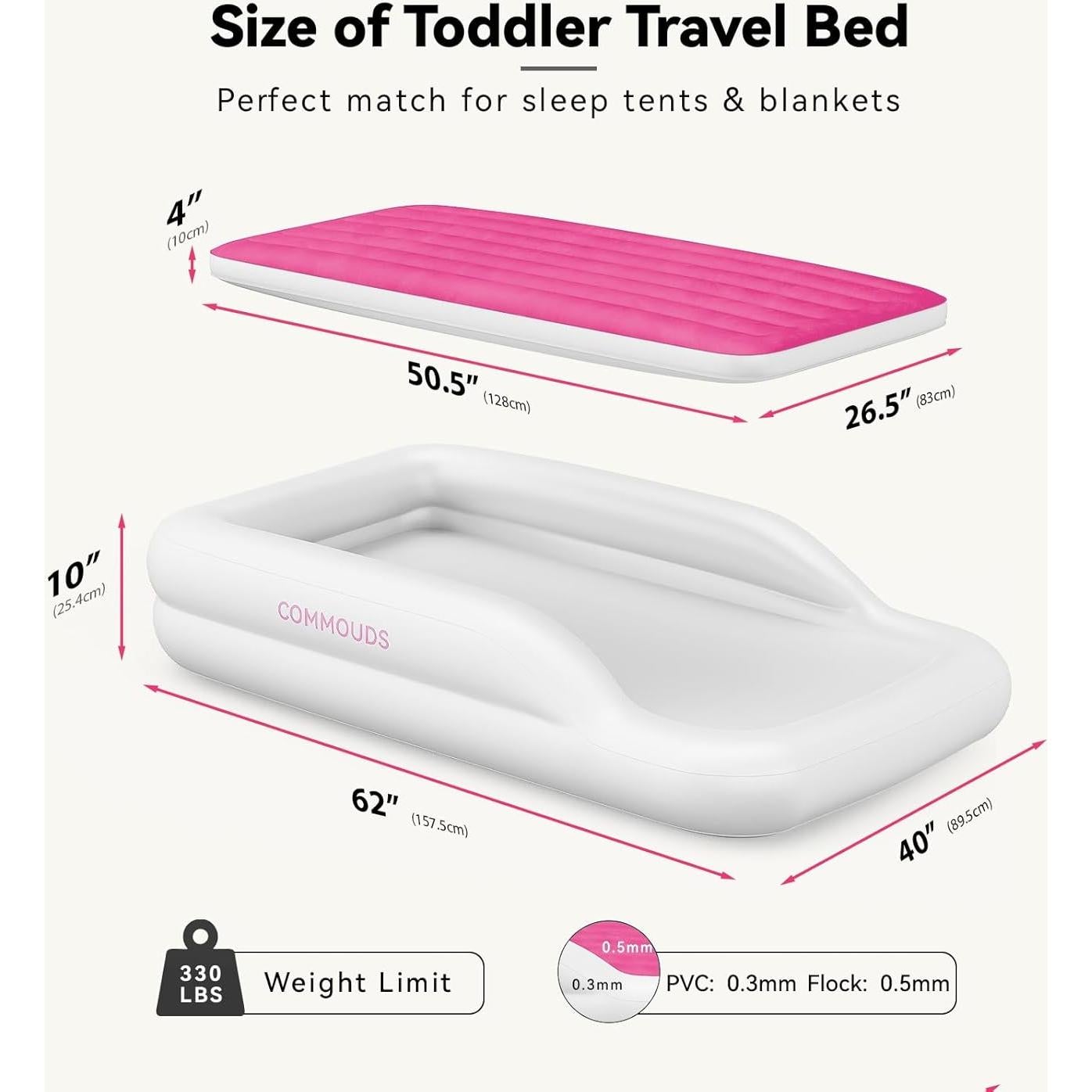 Cama Inflable para Niños COMMOUDS Rosa con Bordes de Seguridad