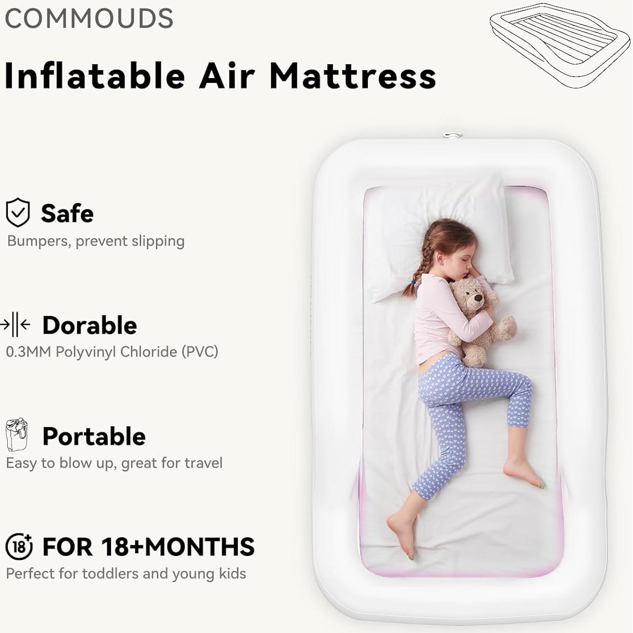 Cama Inflable para Niños COMMOUDS Rosa con Bordes de Seguridad