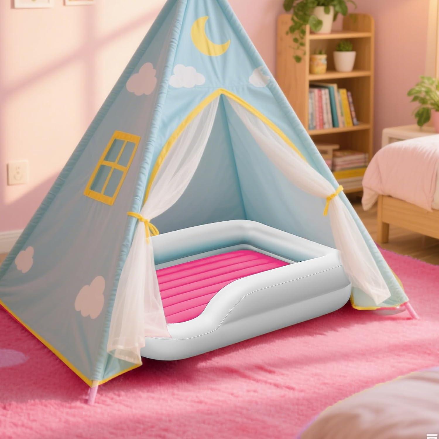 Cama Inflable para Niños COMMOUDS Rosa con Bordes de Seguridad