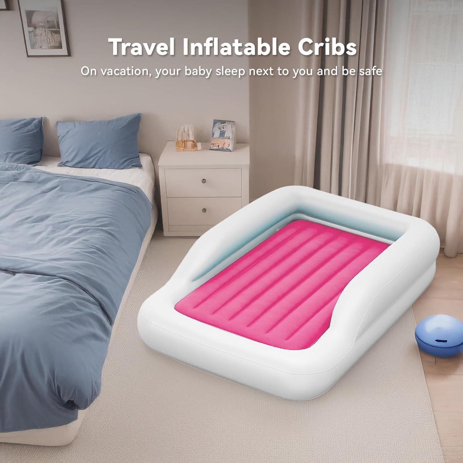 Cama Inflable para Niños COMMOUDS Rosa con Bordes de Seguridad