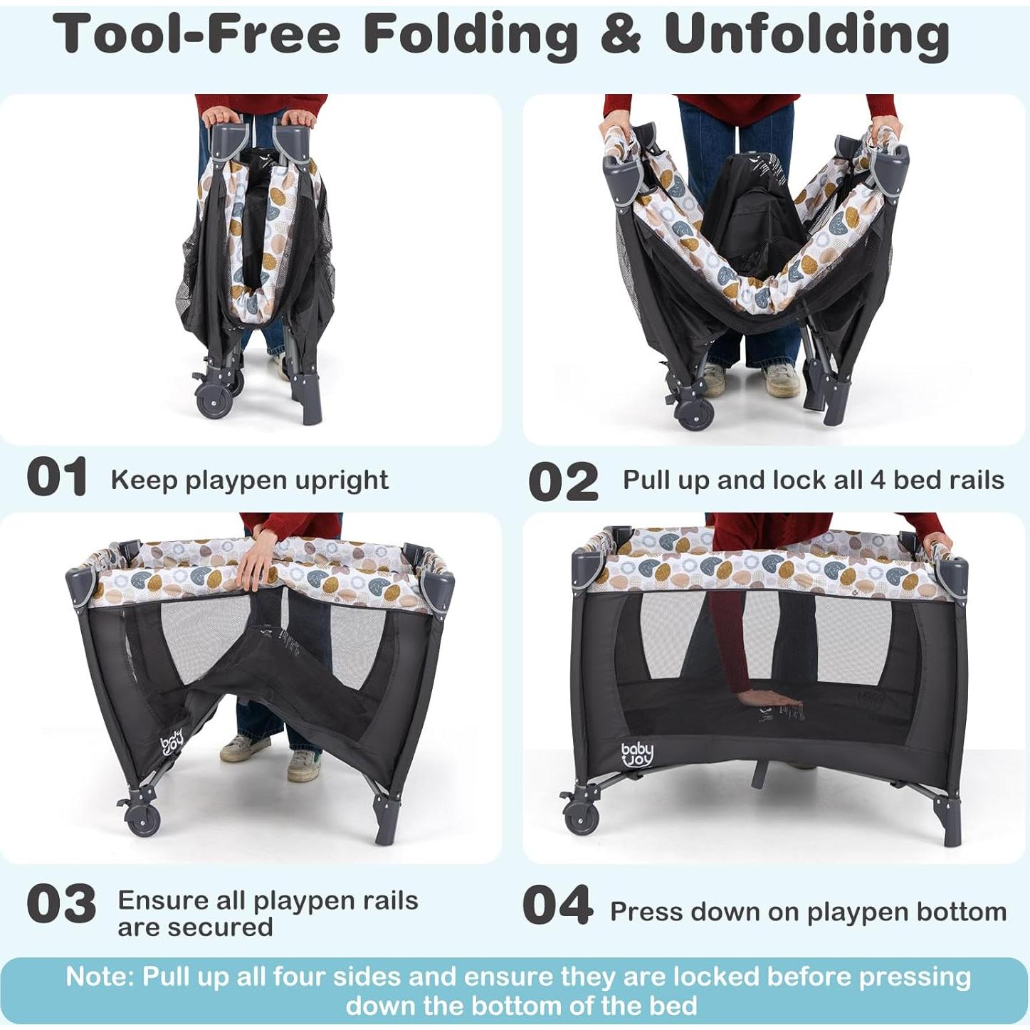 Cuna portátil 5 en 1 BABY JOY con cambiador y moisés azul