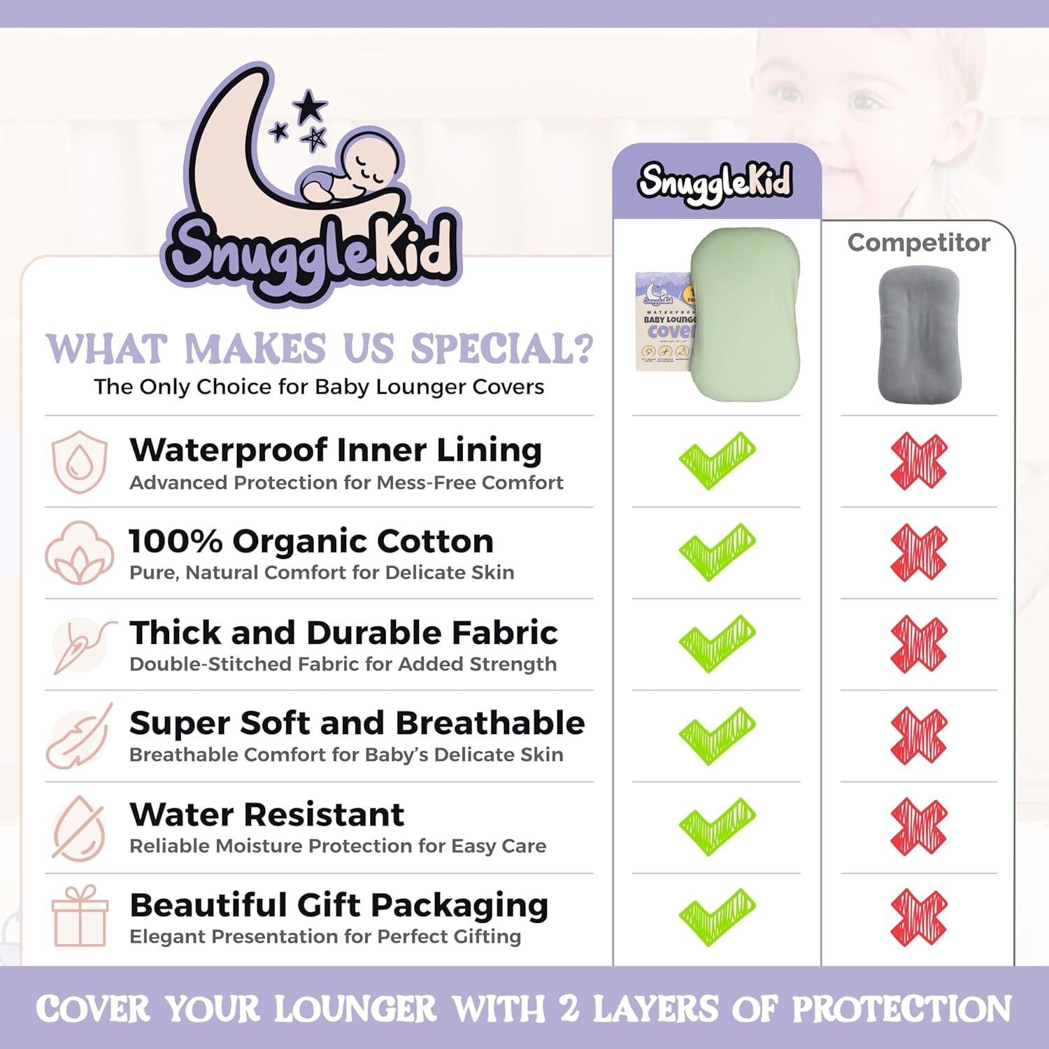 Cubierta de Cuna SnuggleKid 100% Impermeable Algodón Orgánico Rosa