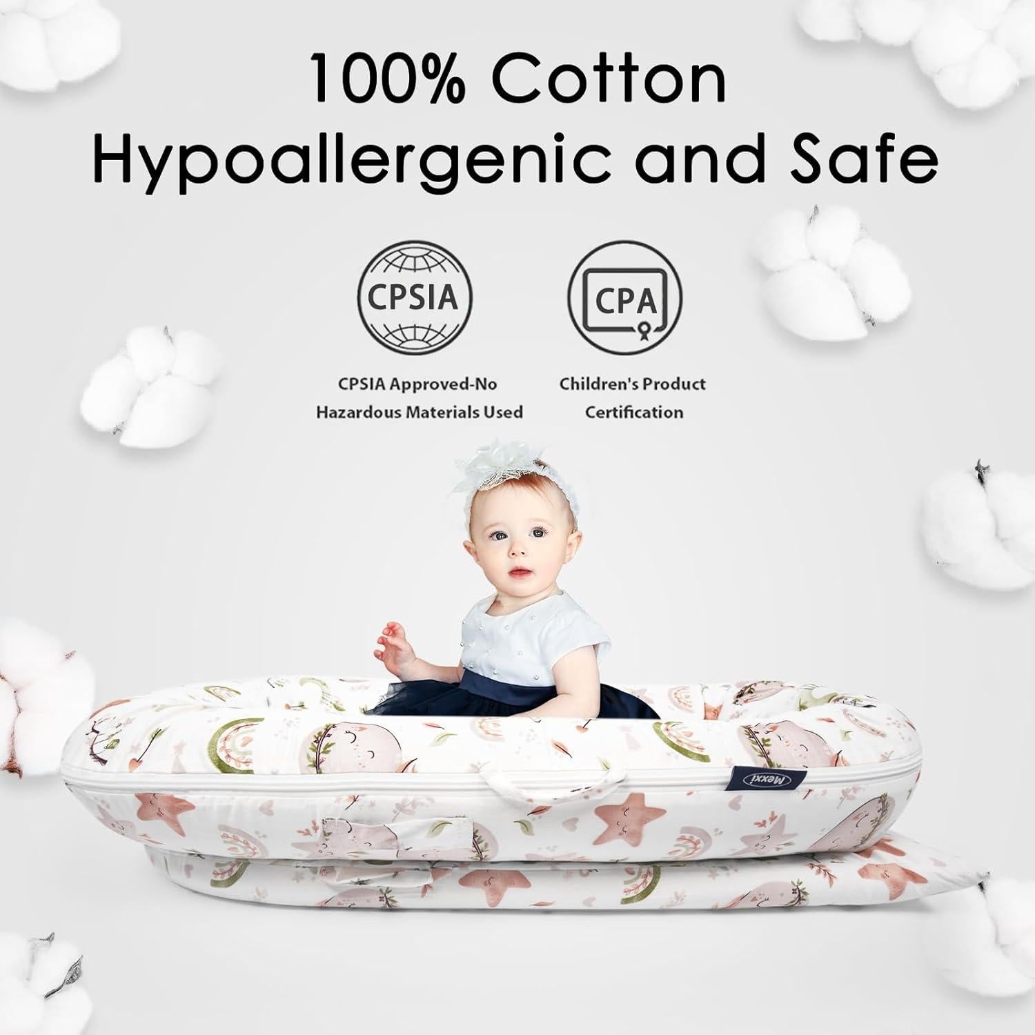 Cubierta de Reemplazo Mexxi para Nido de Bebé Hipoalergénica Estrellas y Luna