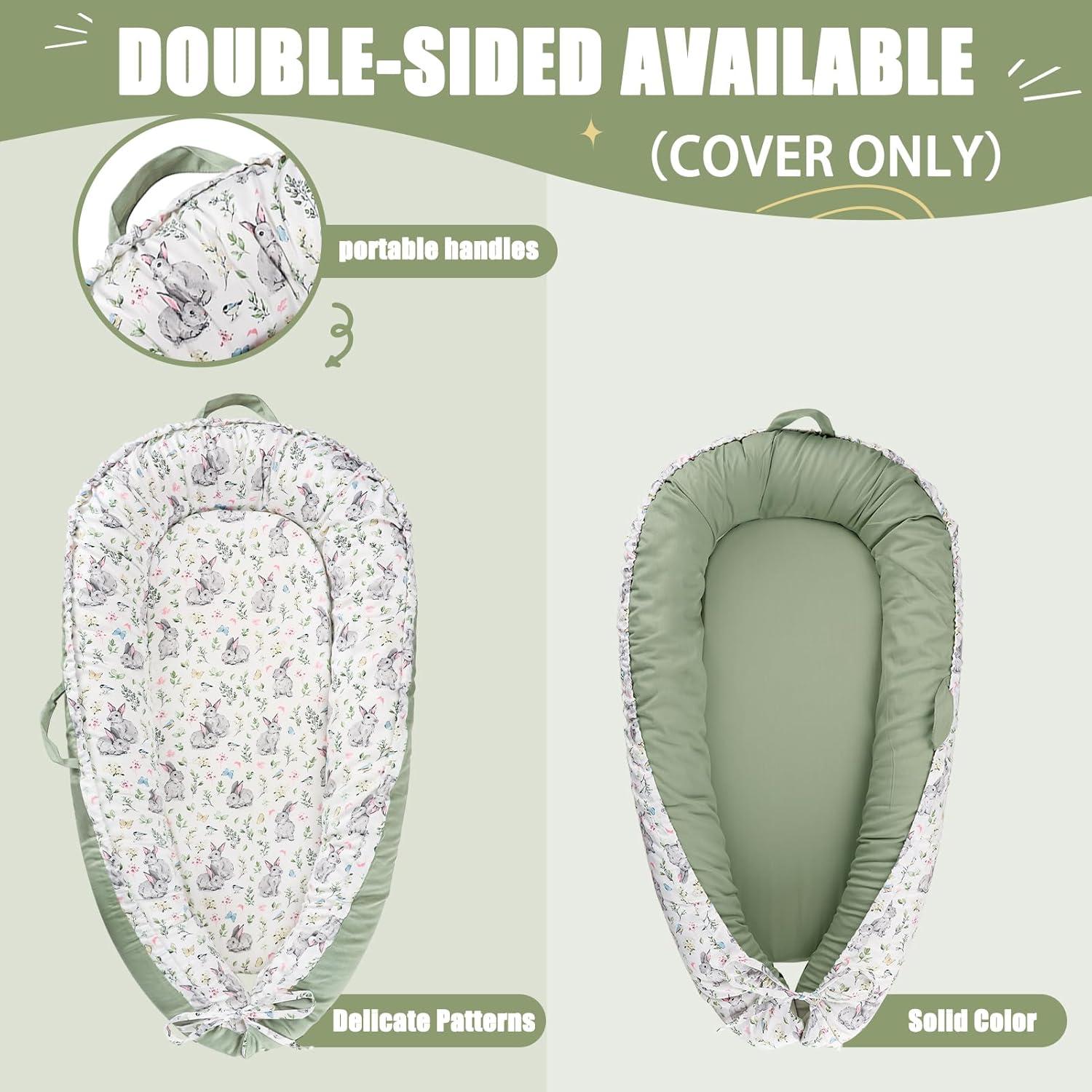 Funda Reversible para Lounger de Bebé Algodón Conejo Verde
