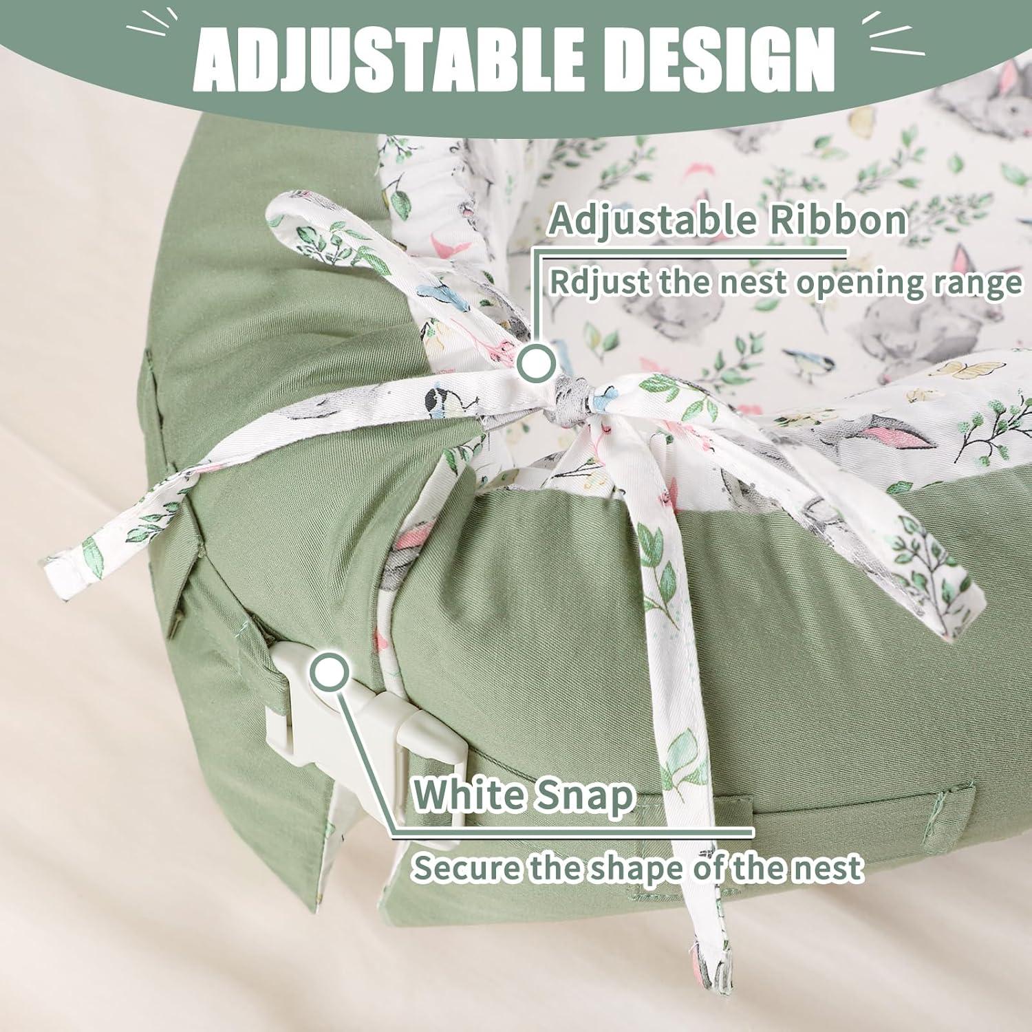 Funda Reversible para Lounger de Bebé Algodón Conejo Verde