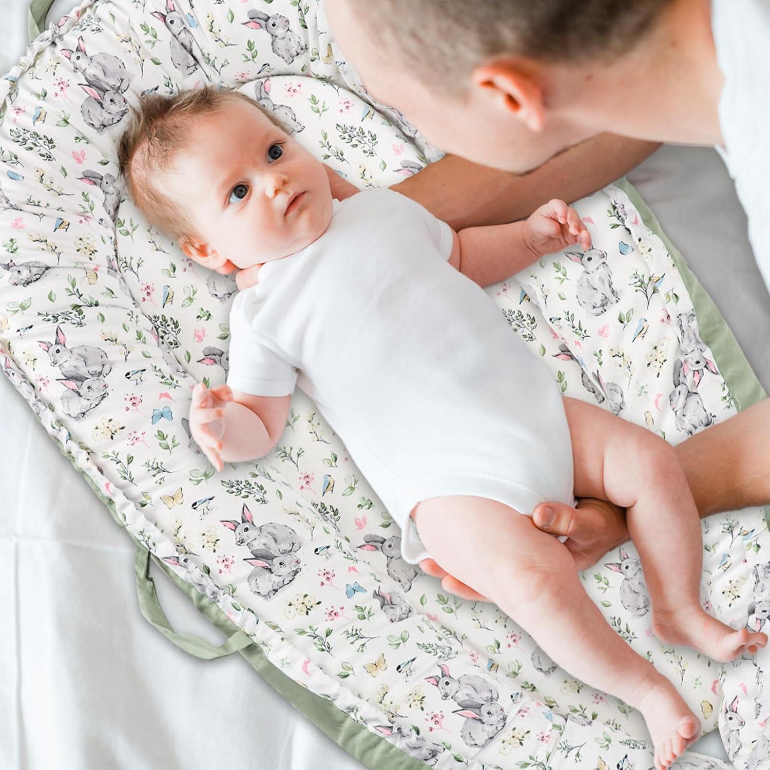 Funda Reversible para Lounger de Bebé Algodón Conejo Verde