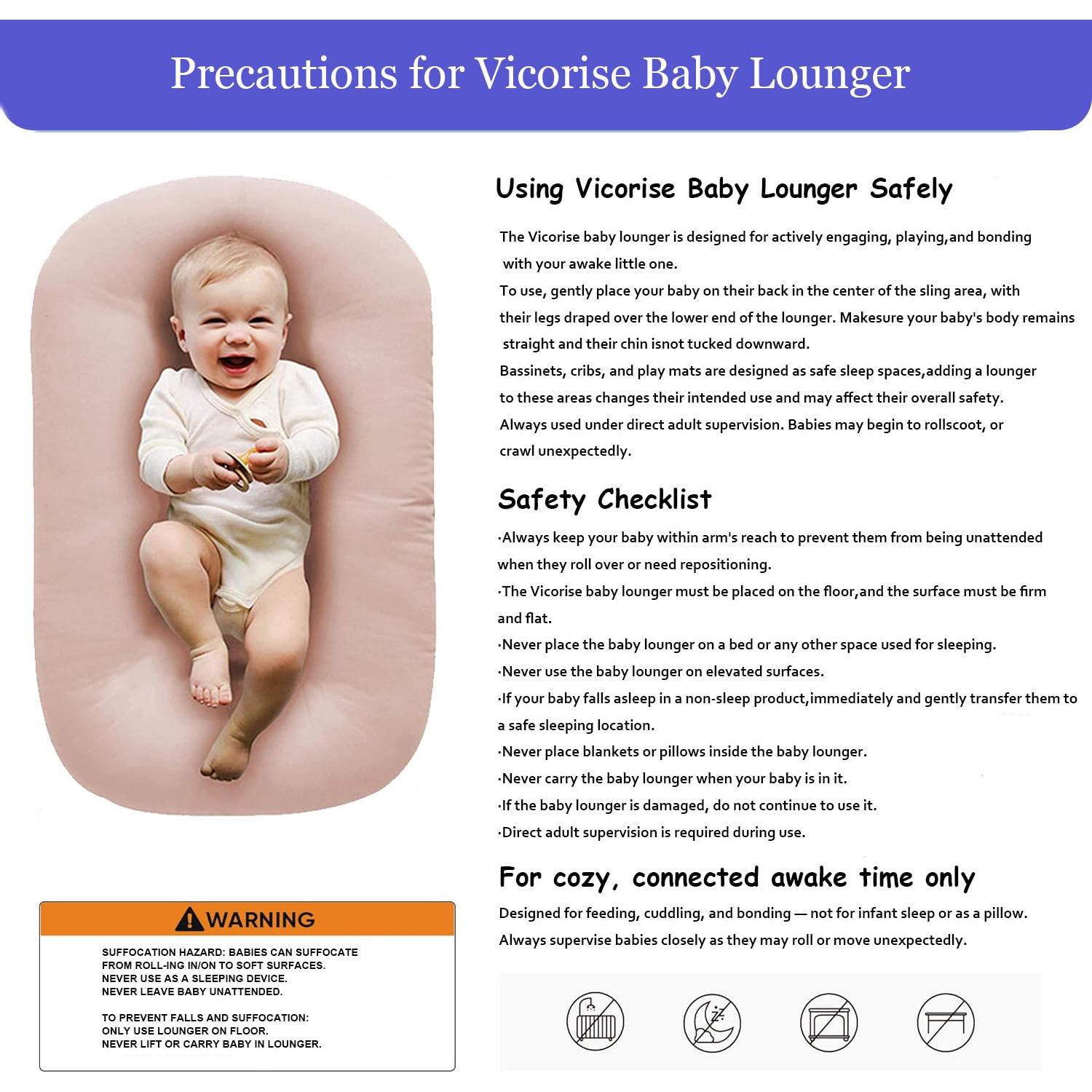 Alfombra de Juego para Bebés Vicorise 100% Algodón Rosa 0-24 Meses