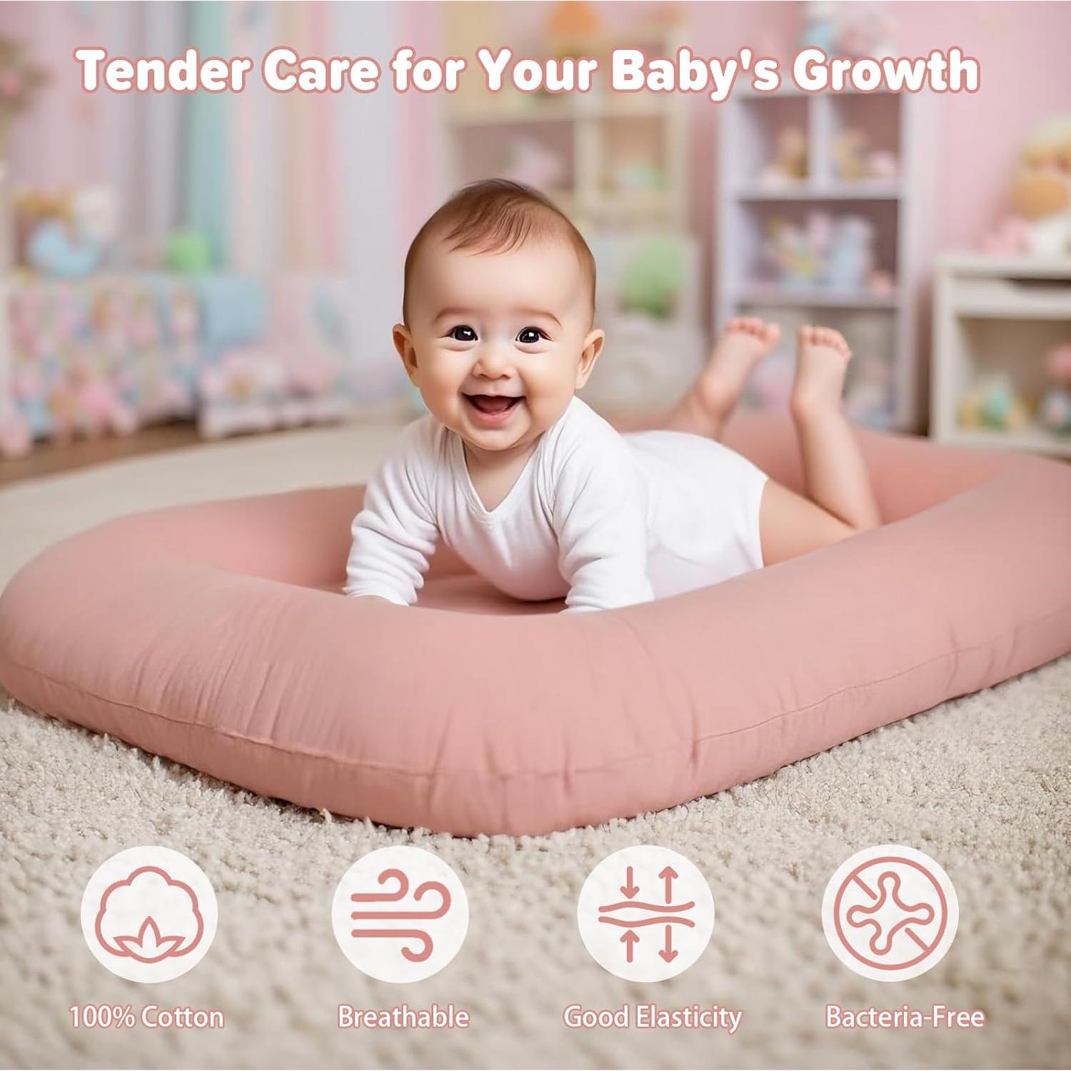 Cojín Orgánico para Bebés 0-24 Meses Algodón Suave Rosa