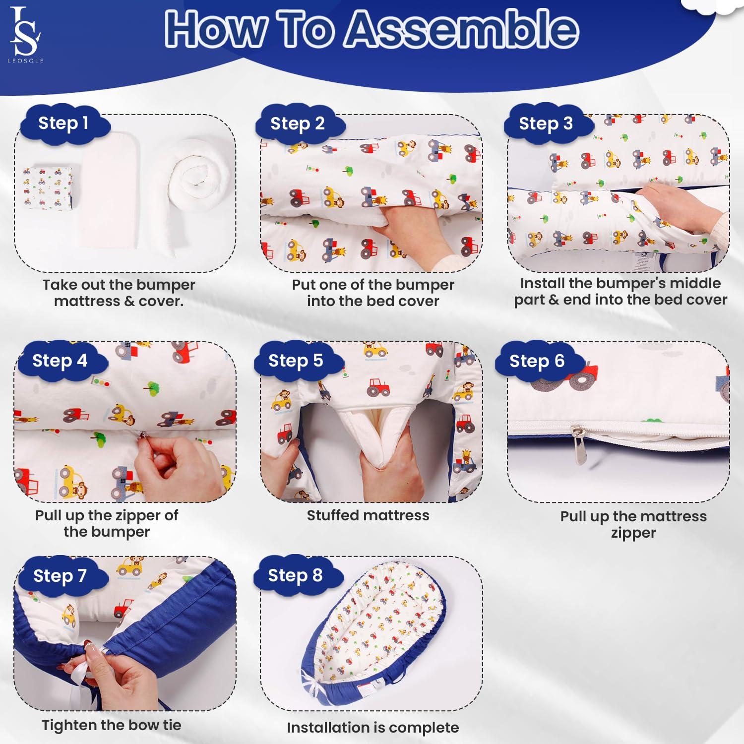 Cuna para Bebés Reversible Algodón Suave 0-24 Meses