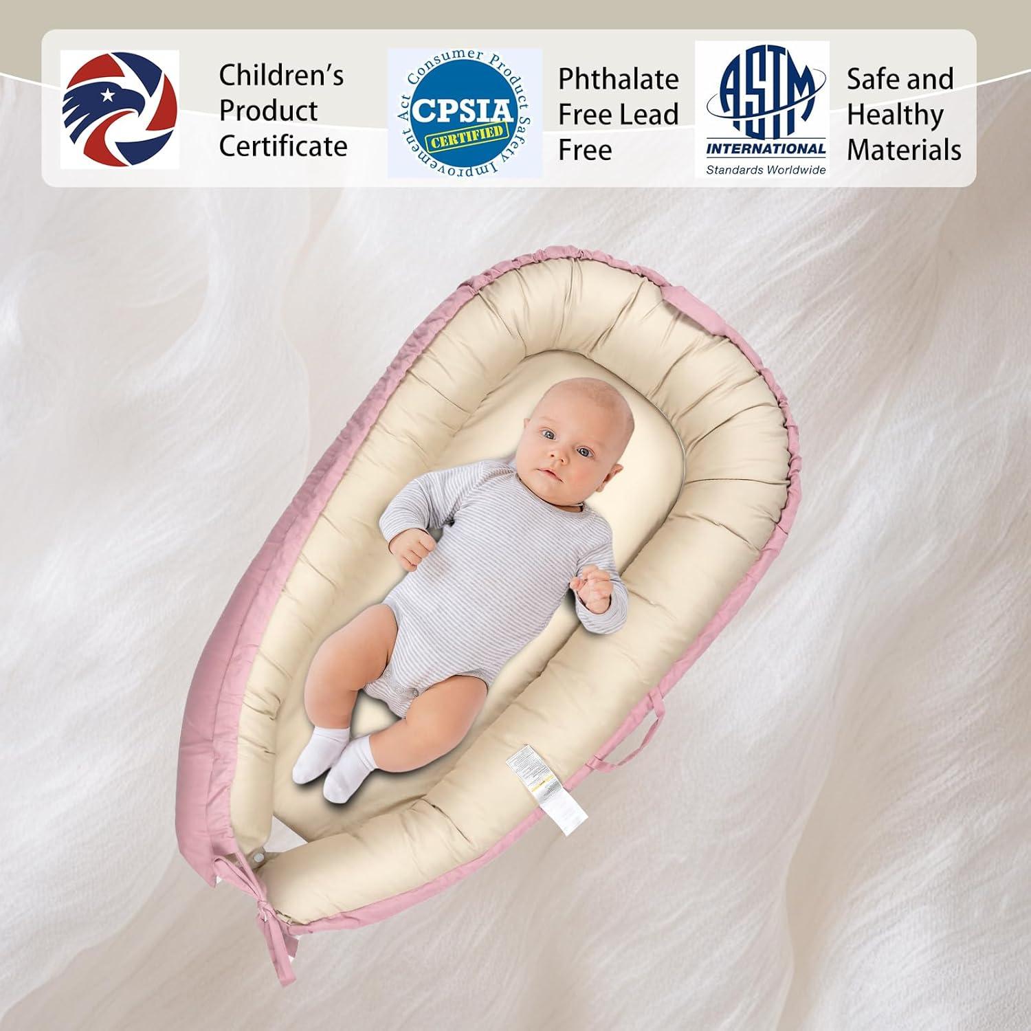 Sofá para Bebés Funda Nido Portátil 100% Algodón Rosa