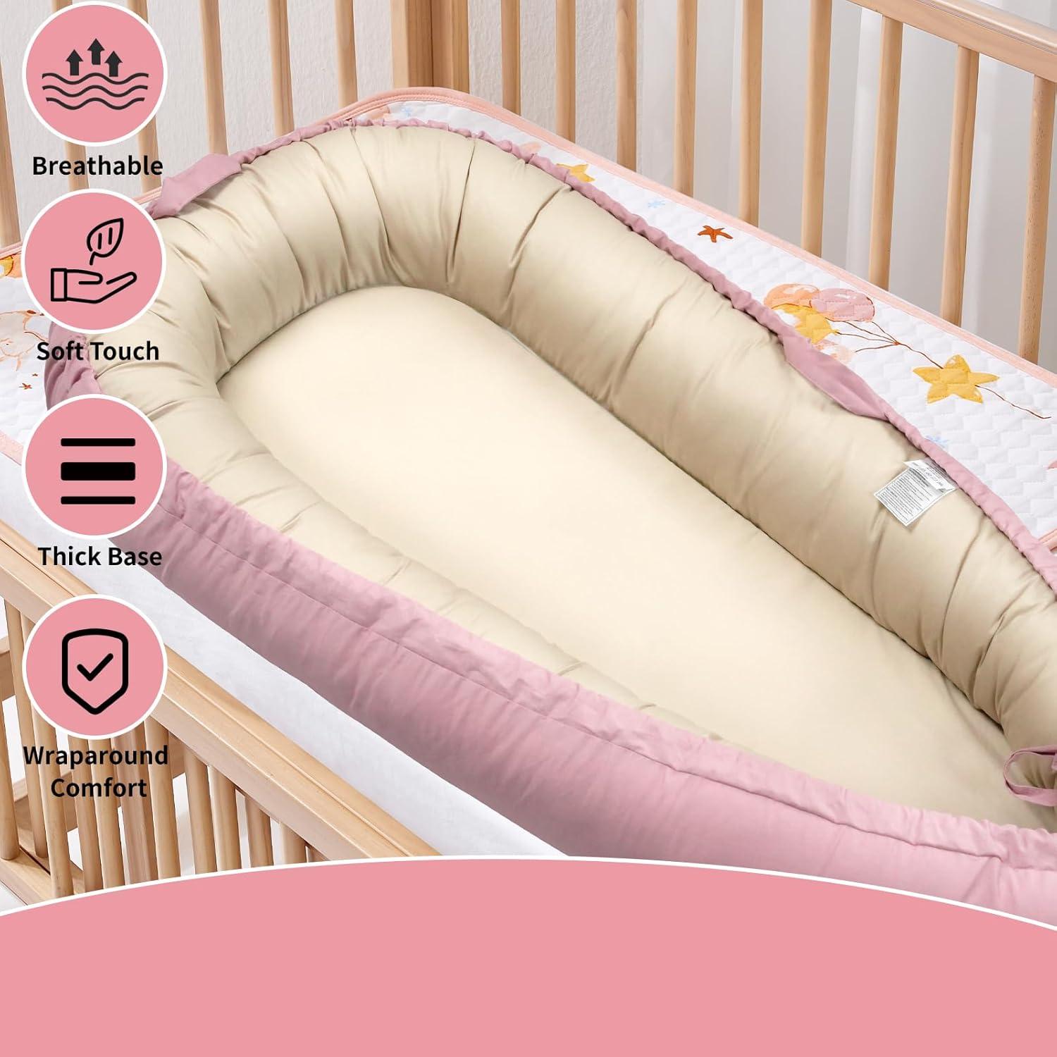 Sofá para Bebés Funda Nido Portátil 100% Algodón Rosa