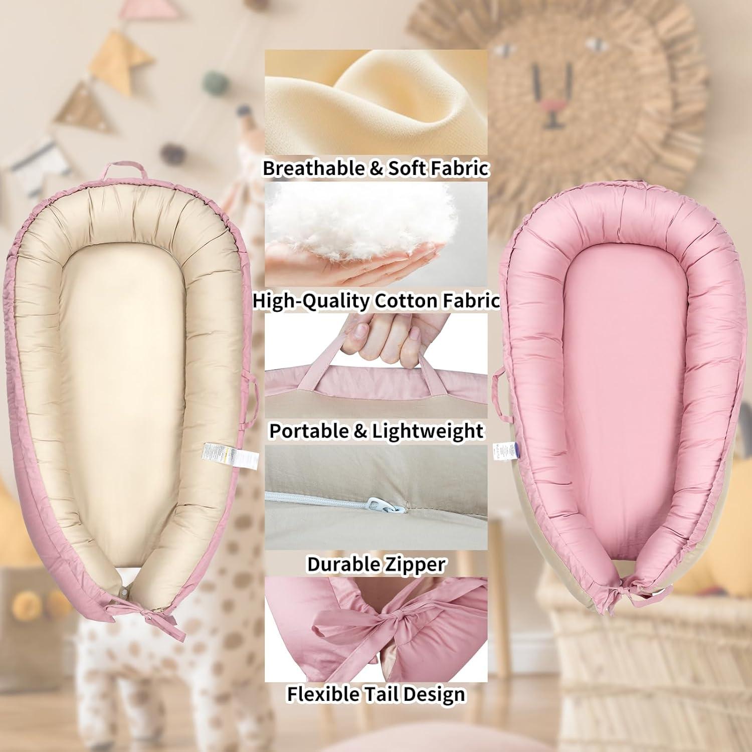 Sofá para Bebés Funda Nido Portátil 100% Algodón Rosa