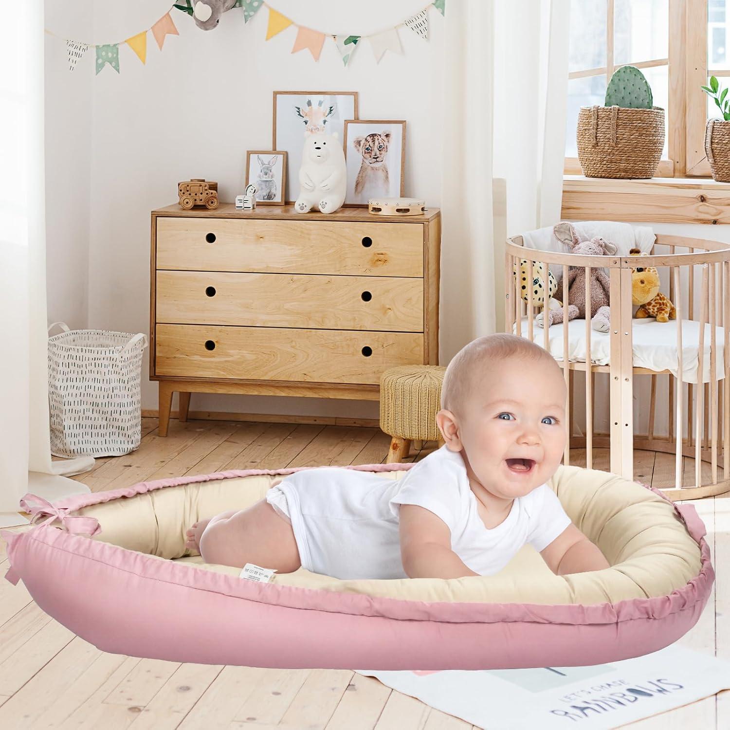 Sofá para Bebés Funda Nido Portátil 100% Algodón Rosa