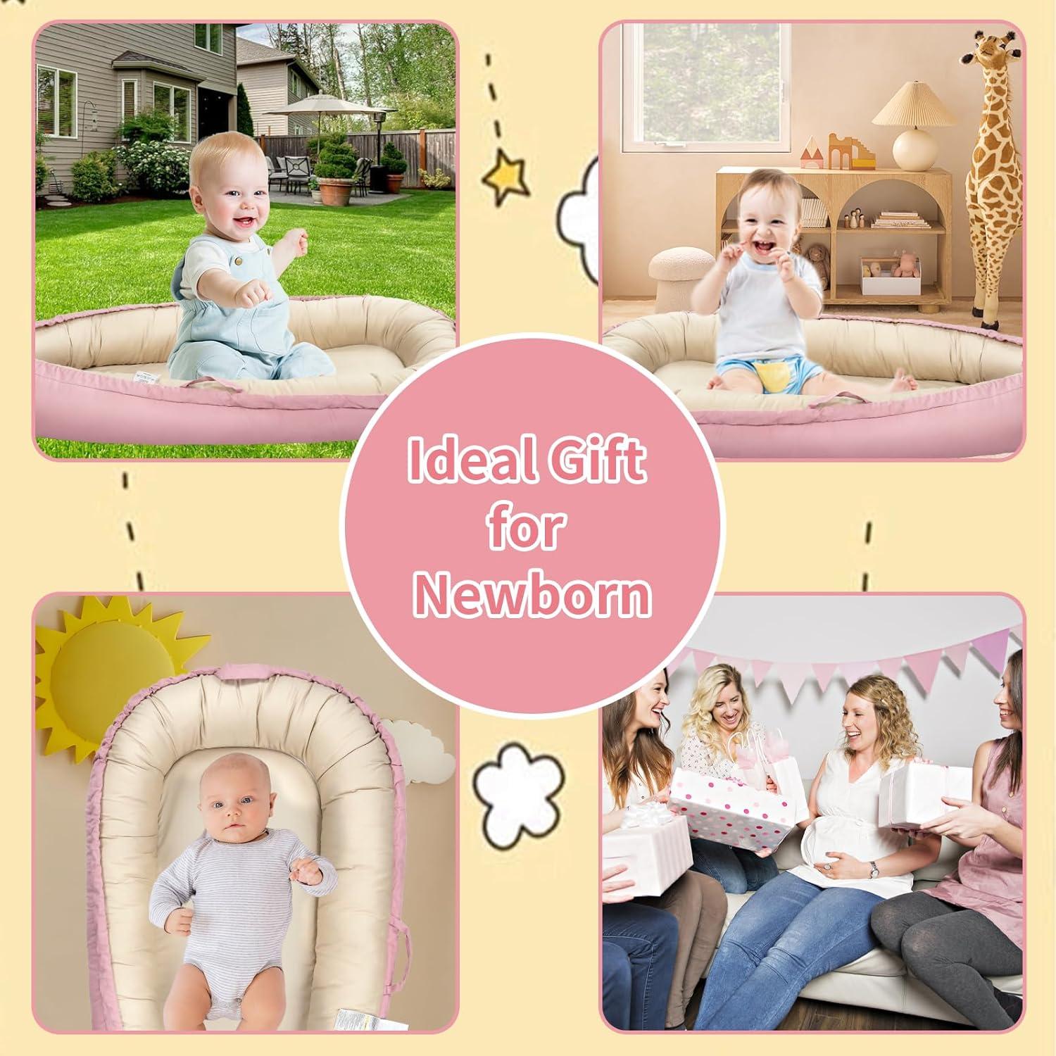 Sofá para Bebés Funda Nido Portátil 100% Algodón Rosa