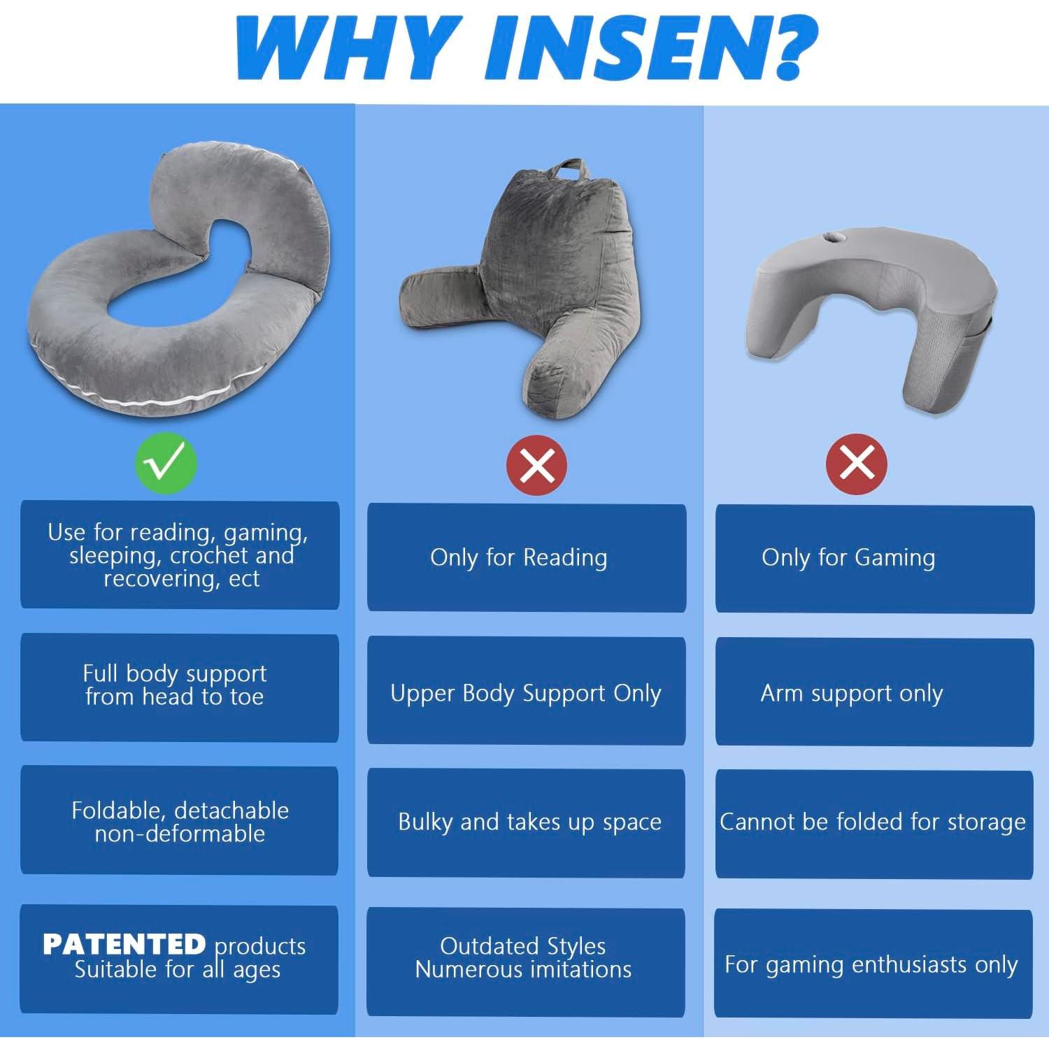 Cojín de Lectura Plegable INSEN para Adultos y Niños - Gris