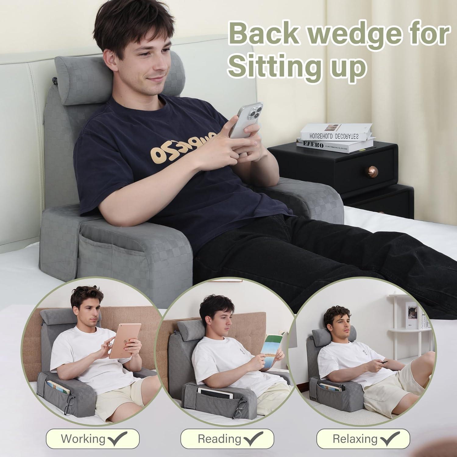 Cojín de Lectura Vekkia 19" Gris - Soporte Espalda Ajustable