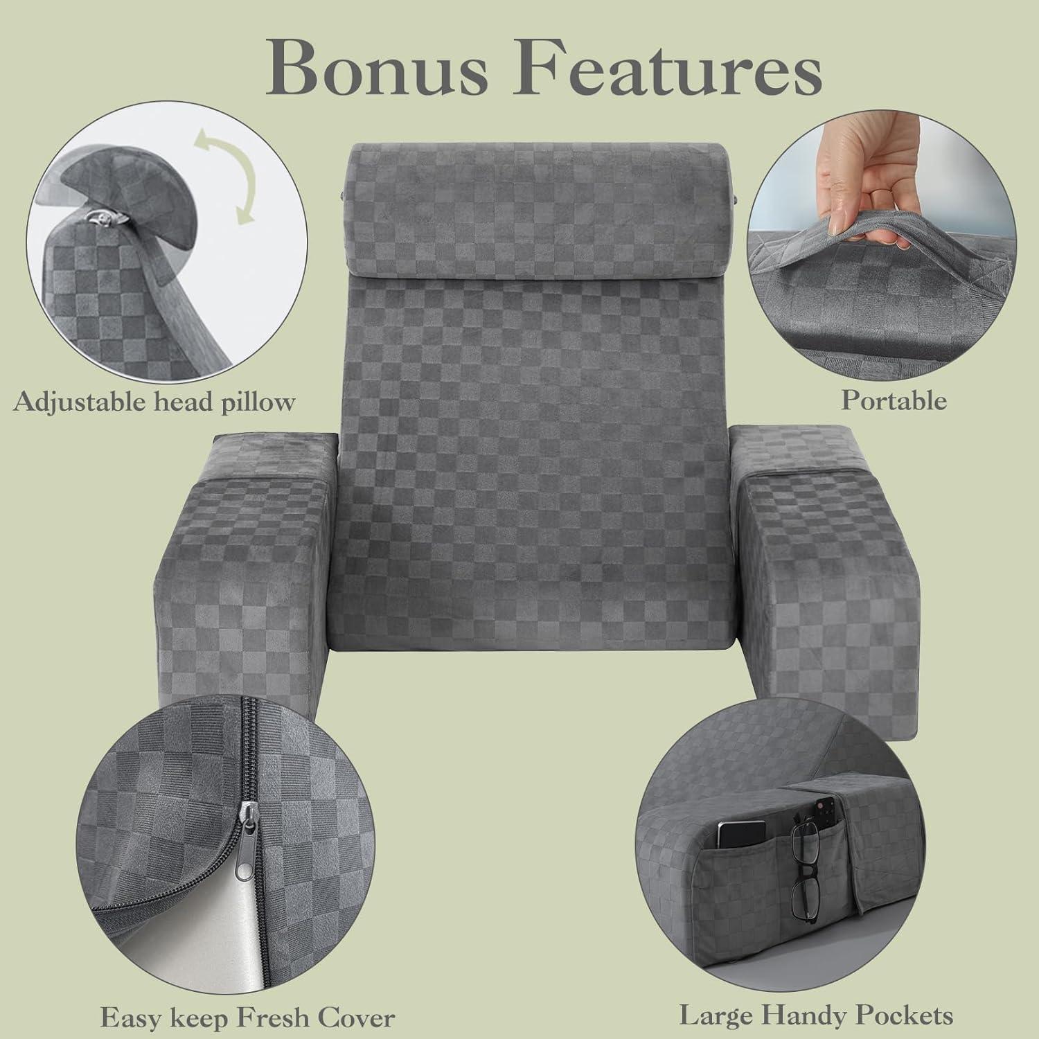 Cojín de Lectura Vekkia 19" Gris - Soporte Espalda Ajustable