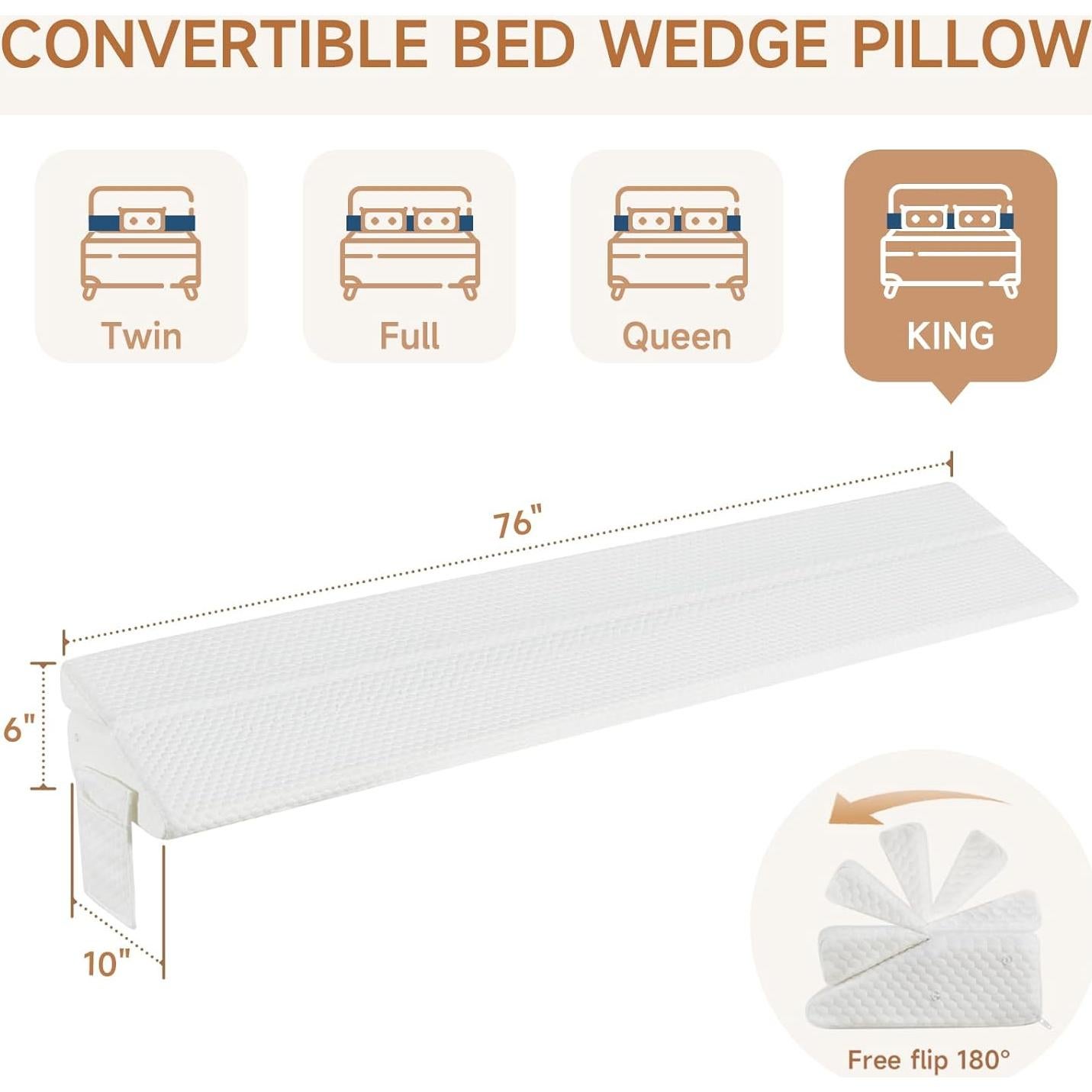 Cojín de Cuña Convertible King PORODM - Espuma Lavable 193x25.4 cm