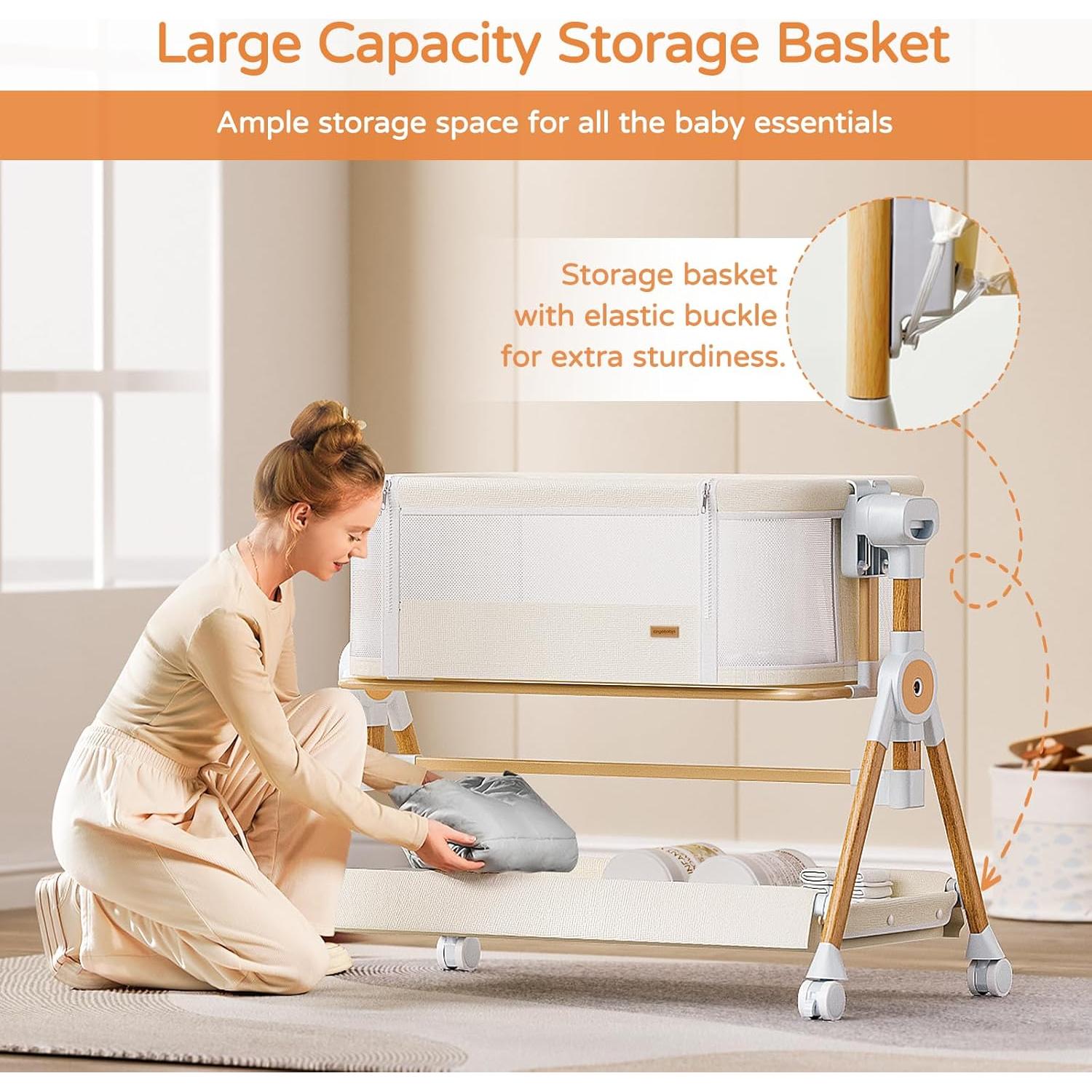 Cuna Lateral 3 en 1 Kingobabys Beige con Colchón Ajustable