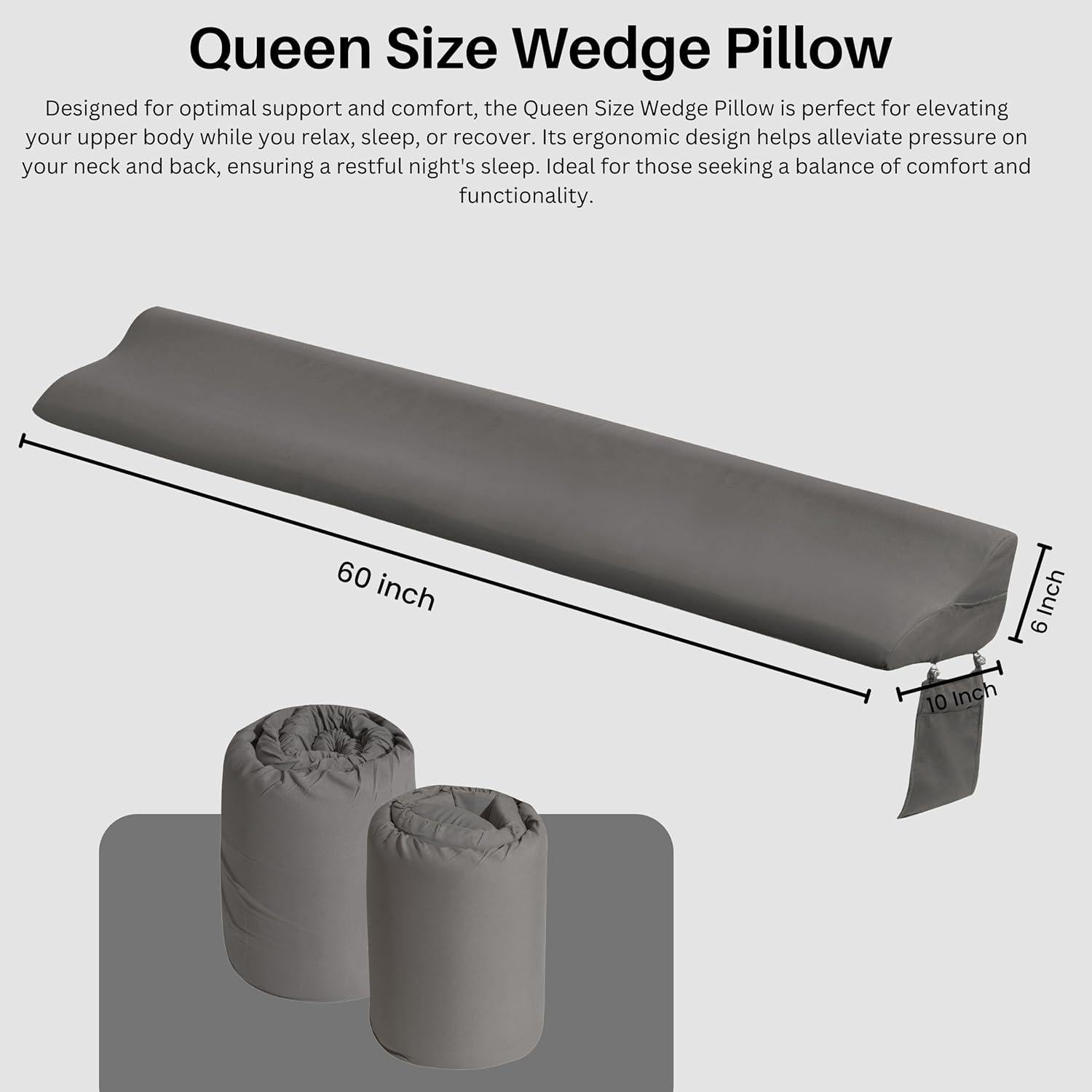 Cojín de Cabeza Cuña DiLuxy Gris 152cm con 2 Bolsillos