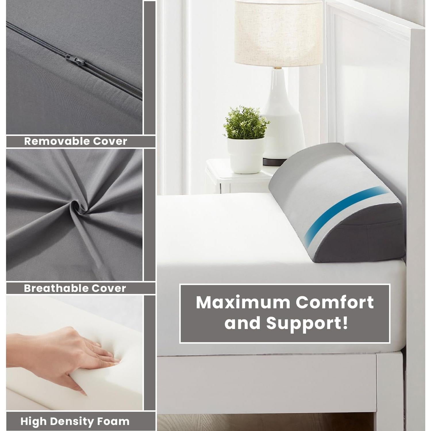 Cojín de Cabeza Cuña DiLuxy Gris 152cm con 2 Bolsillos