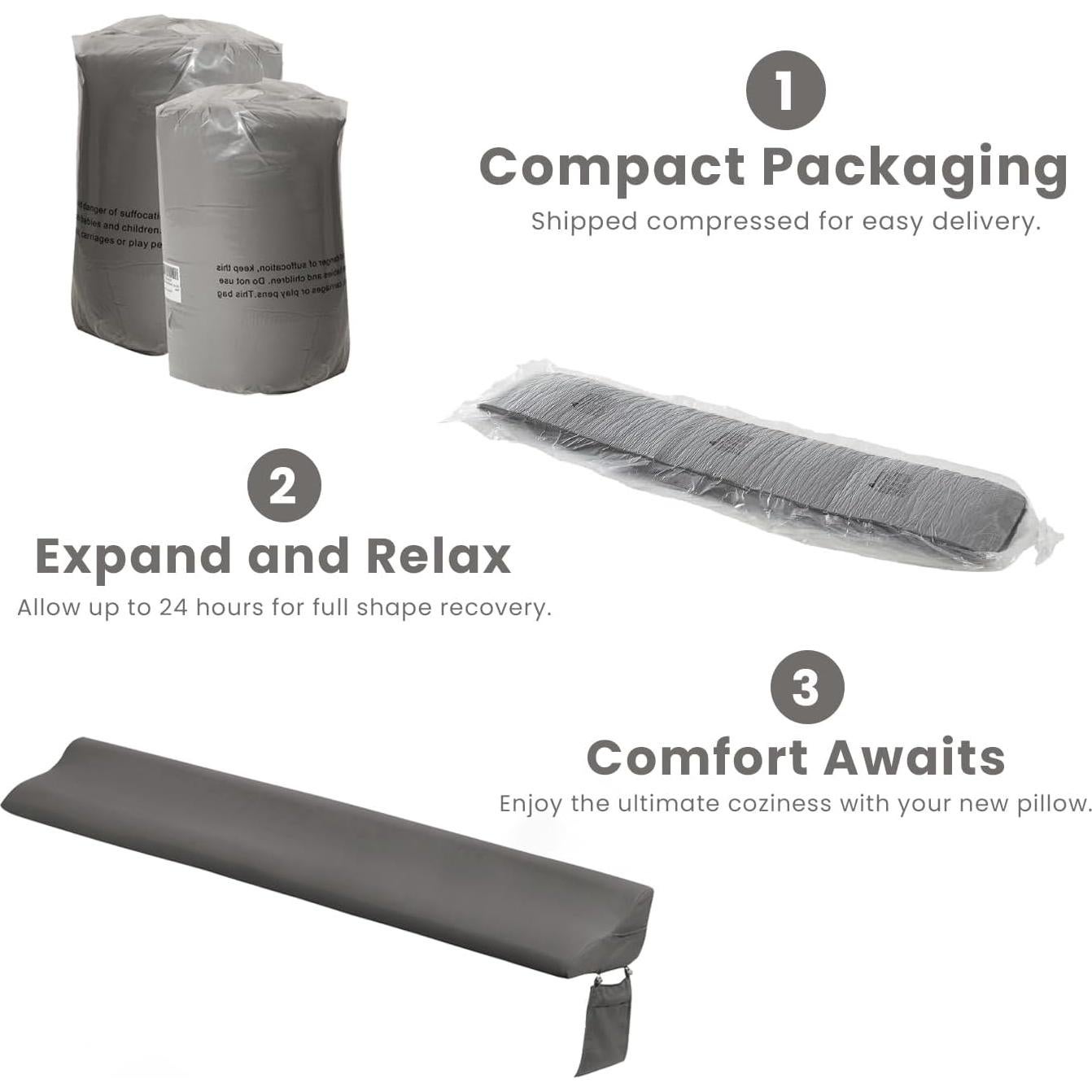 Cojín de Cabeza Cuña DiLuxy Gris 152cm con 2 Bolsillos