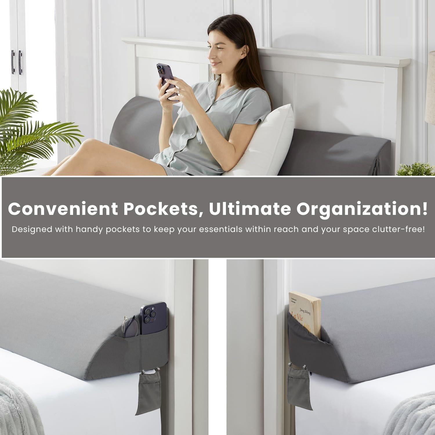 Cojín de Cabeza Cuña DiLuxy Gris 152cm con 2 Bolsillos