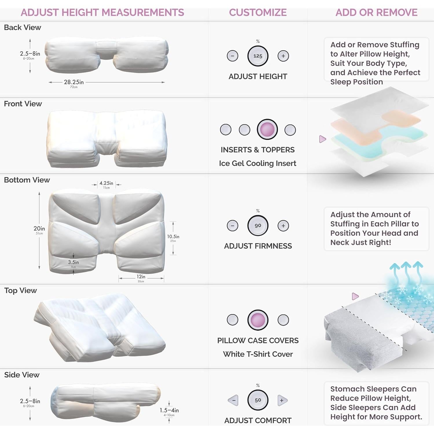 Almohada Ortopédica Ajustable Hit Notion para Durmientes de Lado