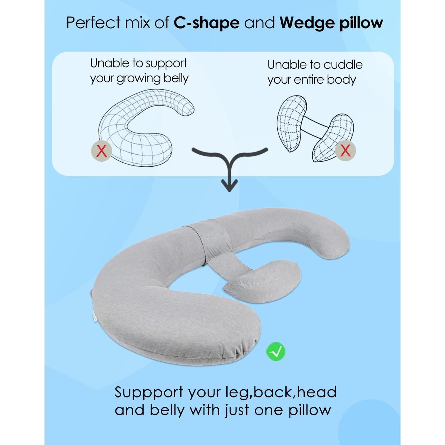 Almohada de Embarazo QUEEN ROSE 152.4 cm Ergonomica Gris