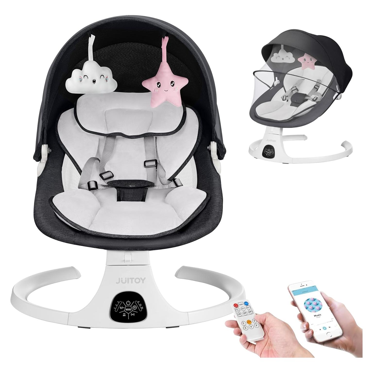 Columpio Eléctrico para Bebés JUITOY 5 Velocidades 3 Posiciones