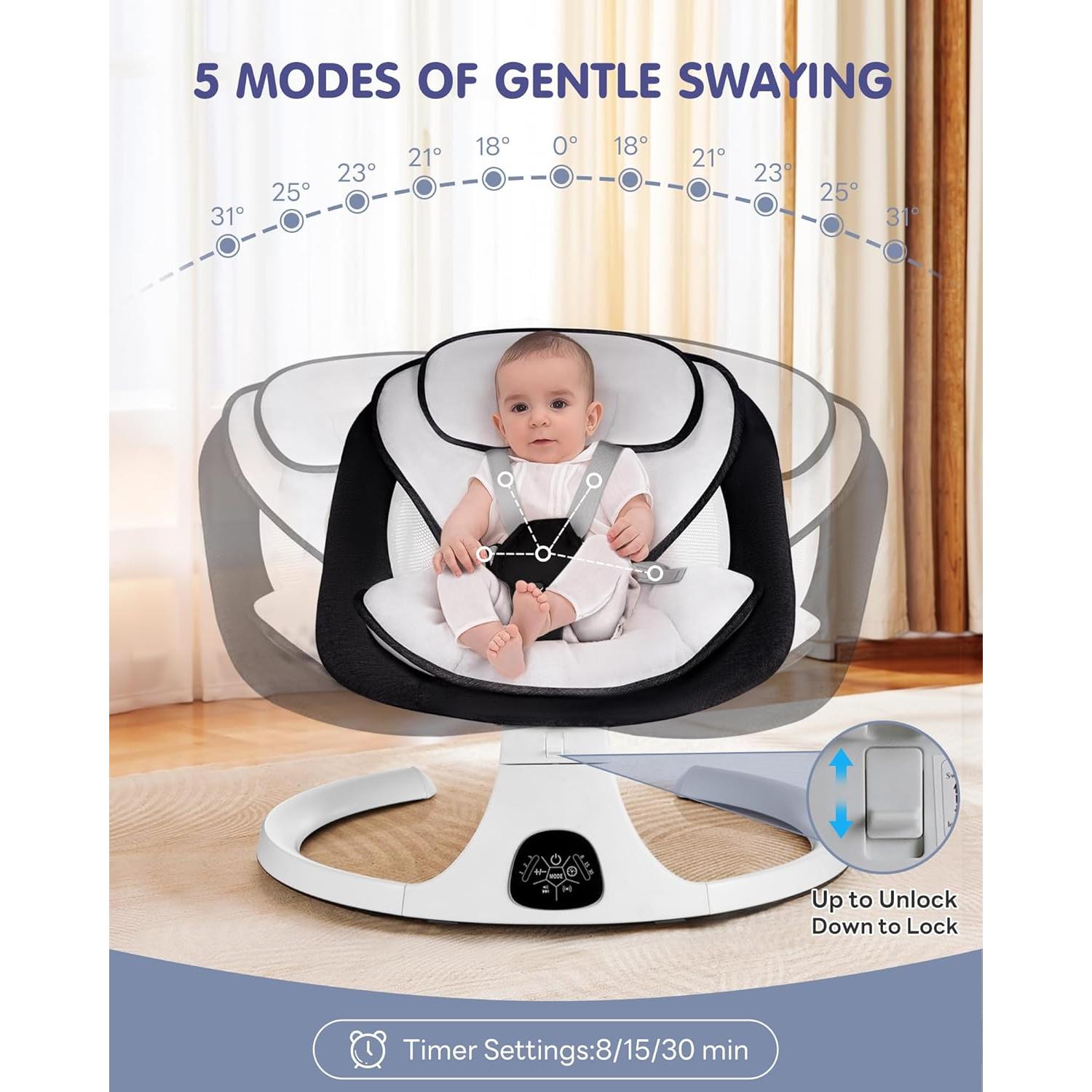 Columpio Eléctrico para Bebés JUITOY 5 Velocidades 3 Posiciones