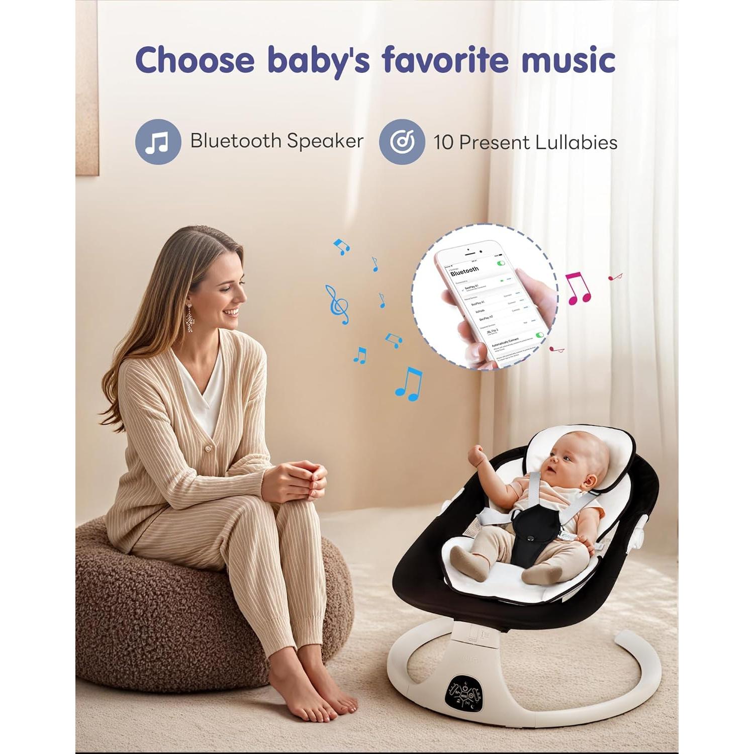 Columpio Eléctrico para Bebés JUITOY 5 Velocidades 3 Posiciones