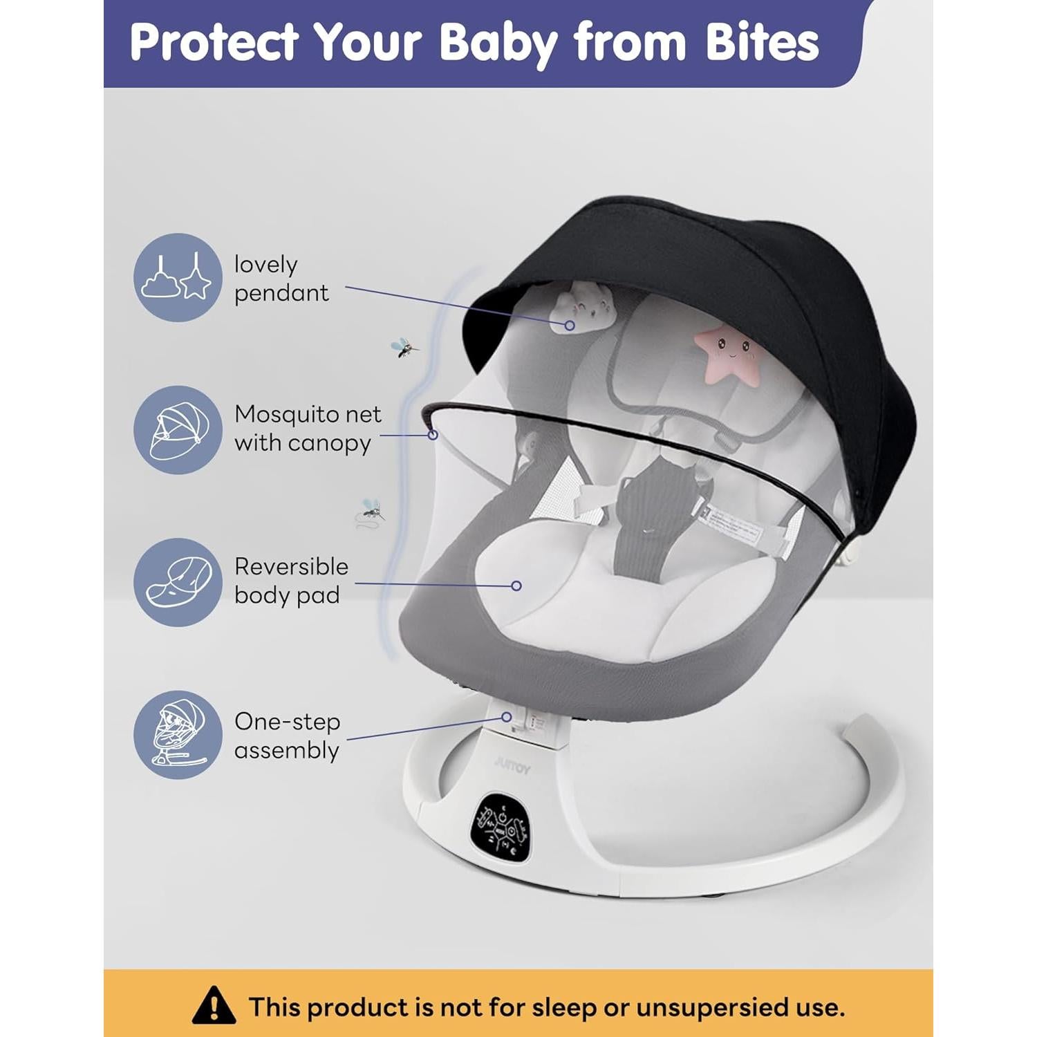 Columpio Eléctrico para Bebés JUITOY 5 Velocidades 3 Posiciones