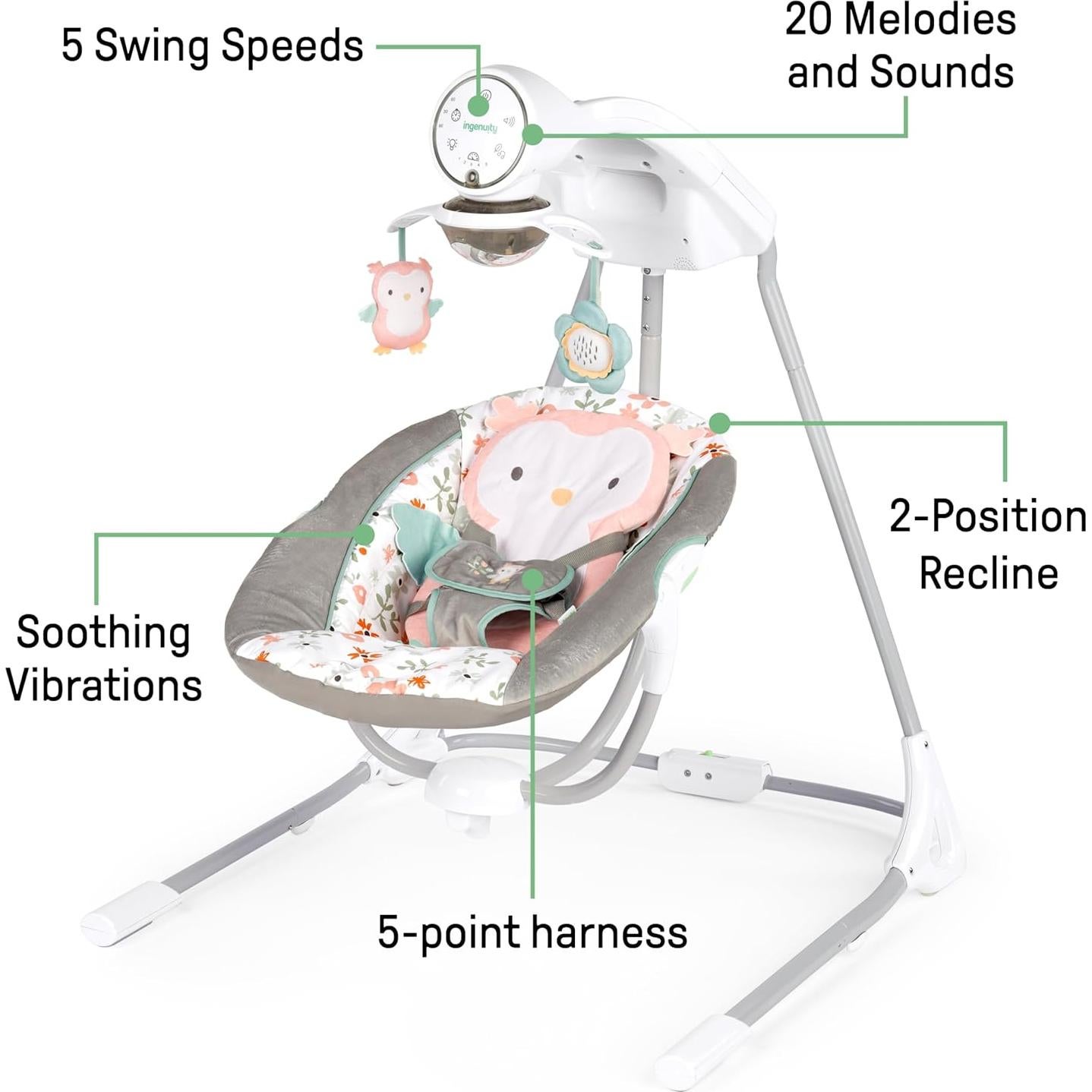 Columpio para Bebés Ingenuity InLighten 5 Velocidades Búho Nally