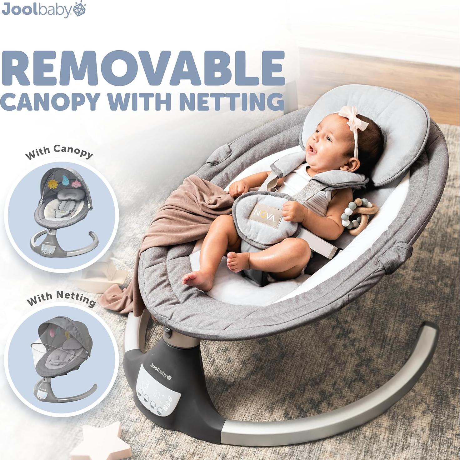 Balanceo Infantil Motorizado Jool Baby Nova Gris - Bluetooth, 10 Melodías