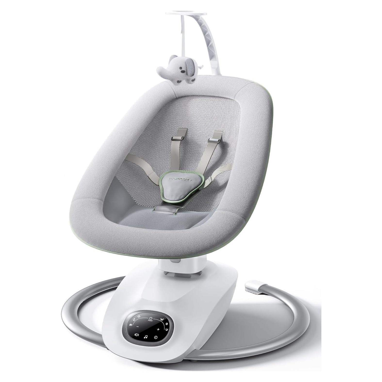 Momcozy CocoSway Baby Swing, Electric Swing for Infants with 180° Rotating Seat, 6 Soothing Sway Motions & 4 Speeds, Remote & Touchscreen, 8 Preset Lullabies, Grey