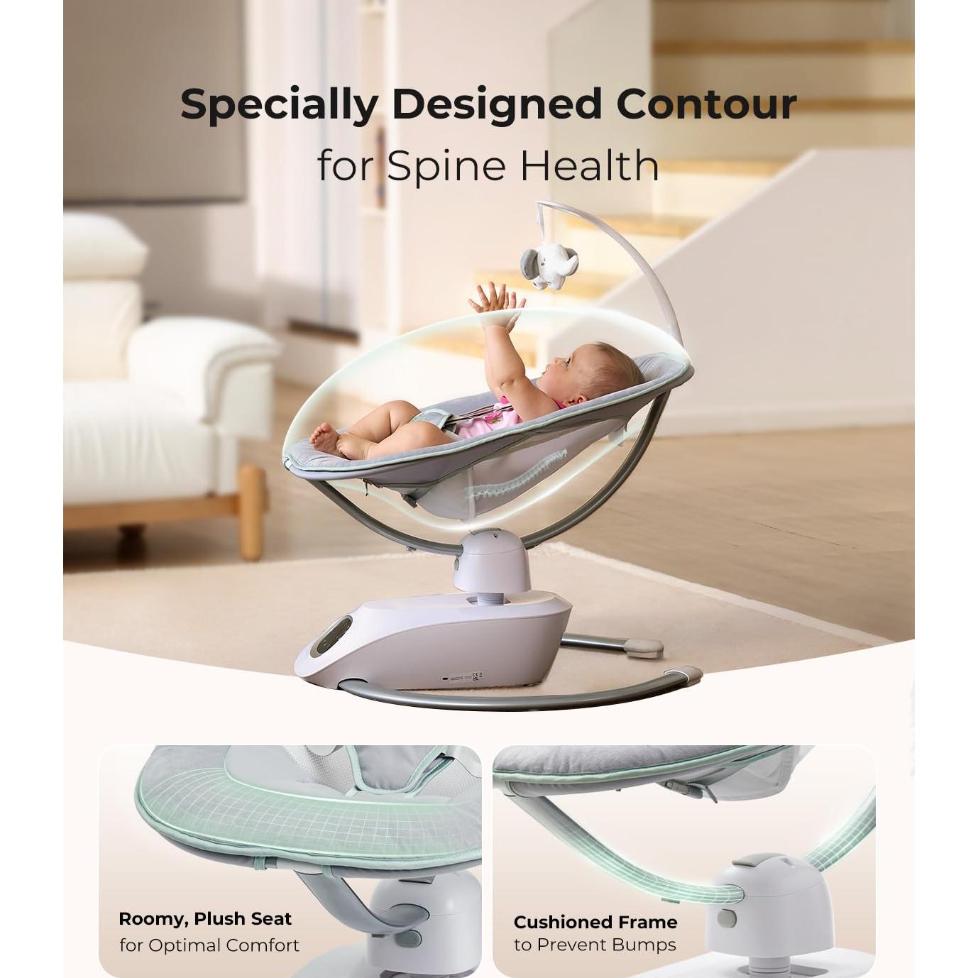 Momcozy CocoSway Baby Swing, Electric Swing for Infants with 180° Rotating Seat, 6 Soothing Sway Motions & 4 Speeds, Remote & Touchscreen, 8 Preset Lullabies, Grey