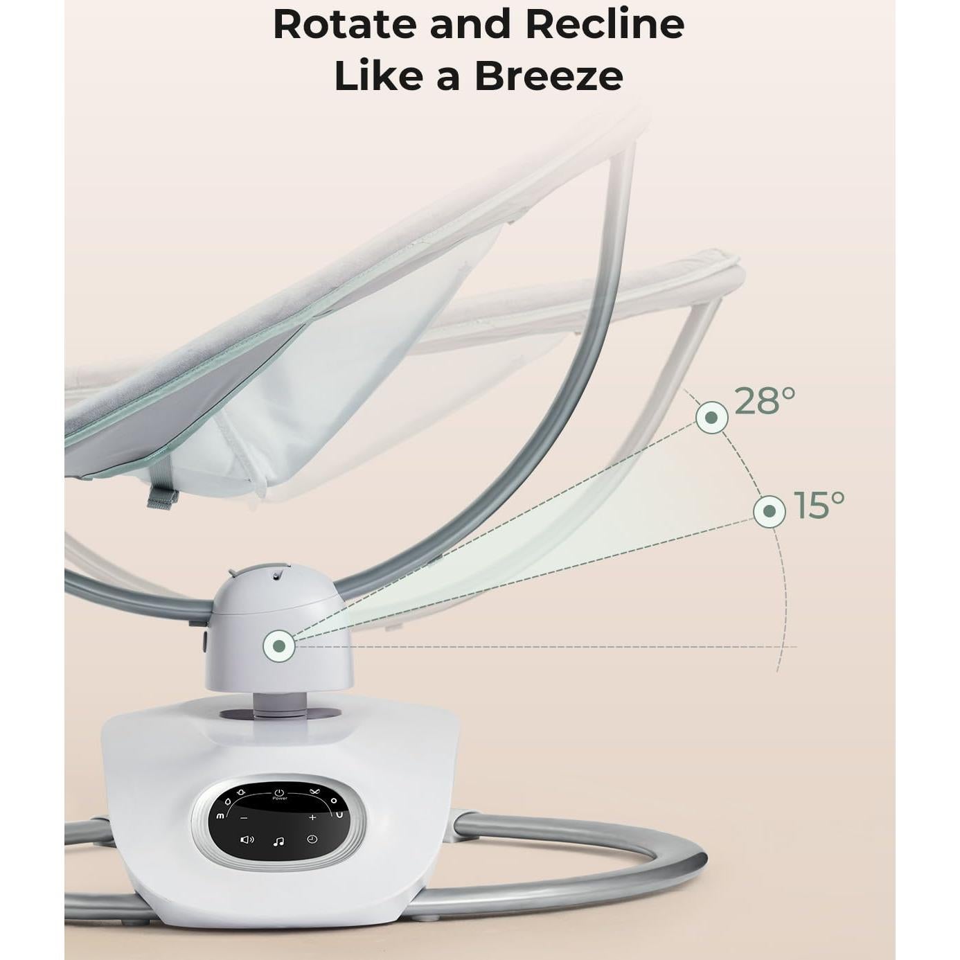 Momcozy CocoSway Baby Swing, Electric Swing for Infants with 180° Rotating Seat, 6 Soothing Sway Motions & 4 Speeds, Remote & Touchscreen, 8 Preset Lullabies, Grey